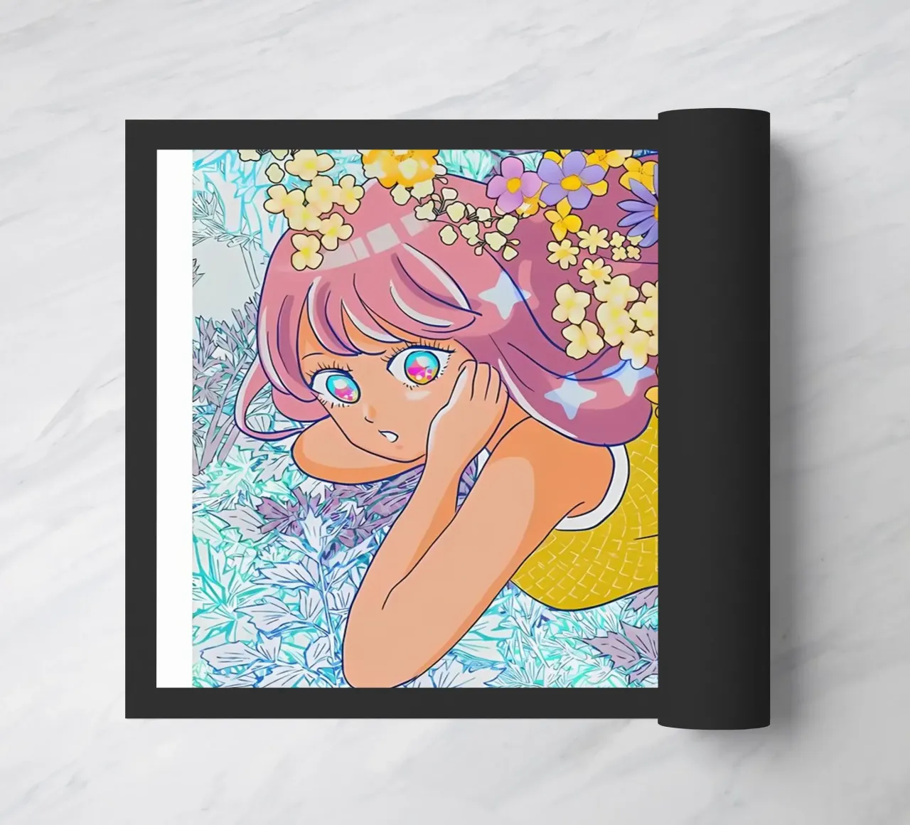 Ragazza retrò con fiori zerbino da diedrich