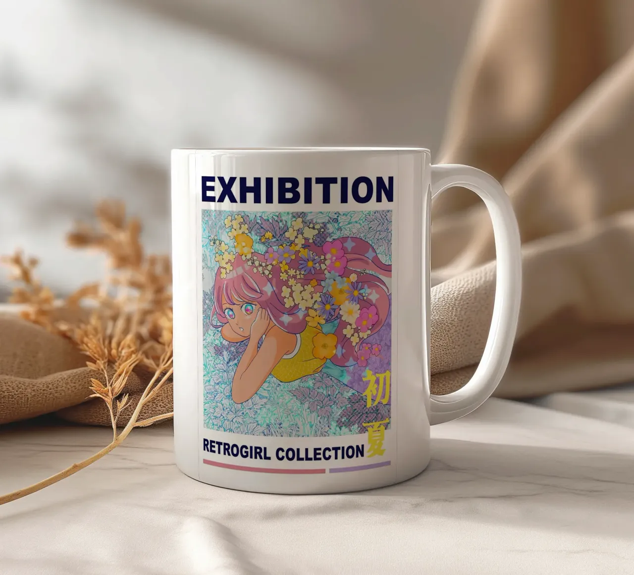 Ragazza retrò con fiori tazza in ceramica da diedrich