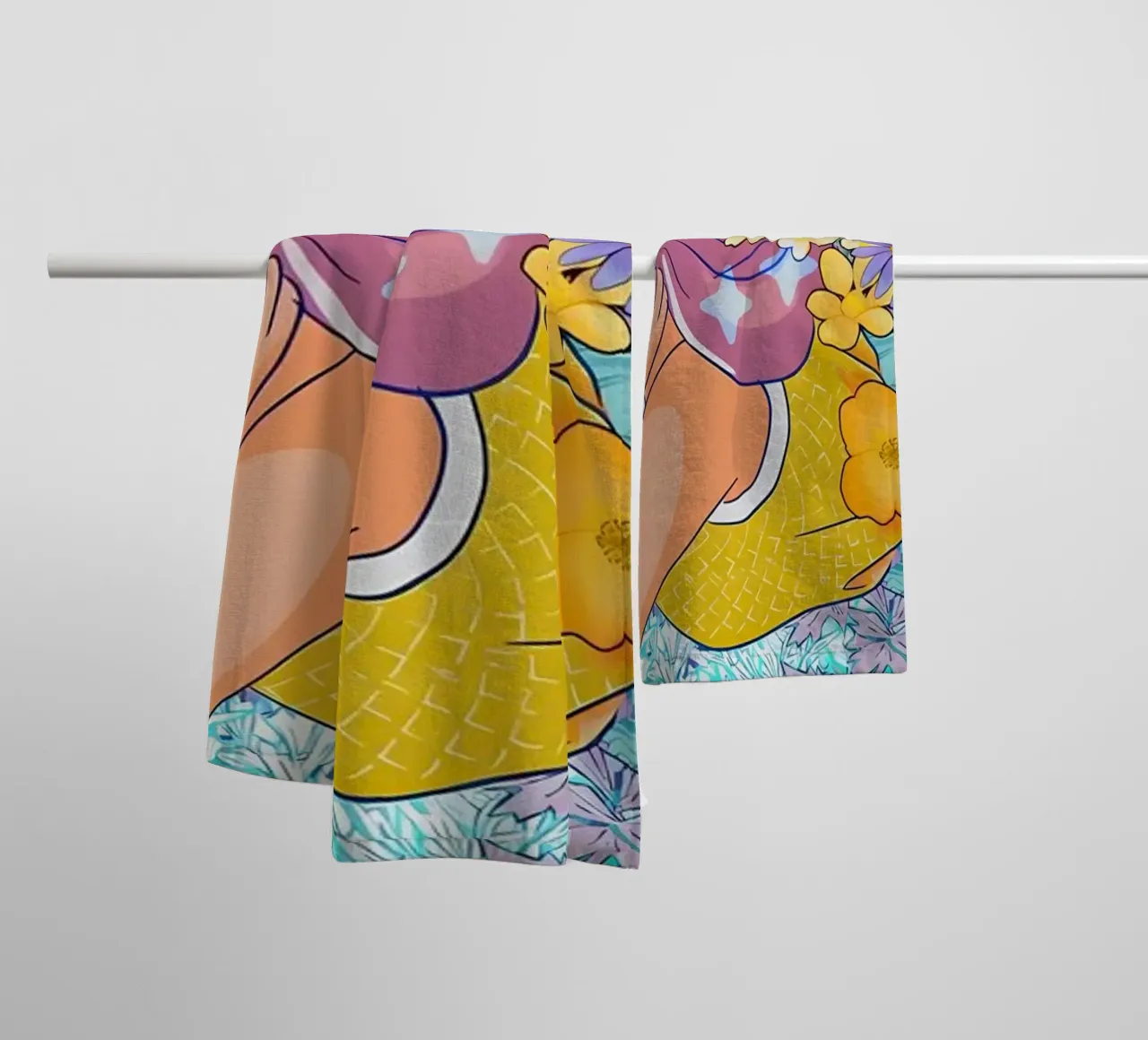 Ragazza retrò con fiori asciugamano da bagno da diedrich