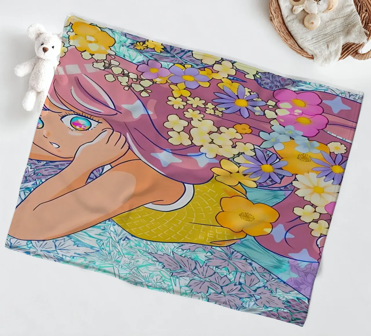 Ragazza retrò con fiori coperta in pile da diedrich