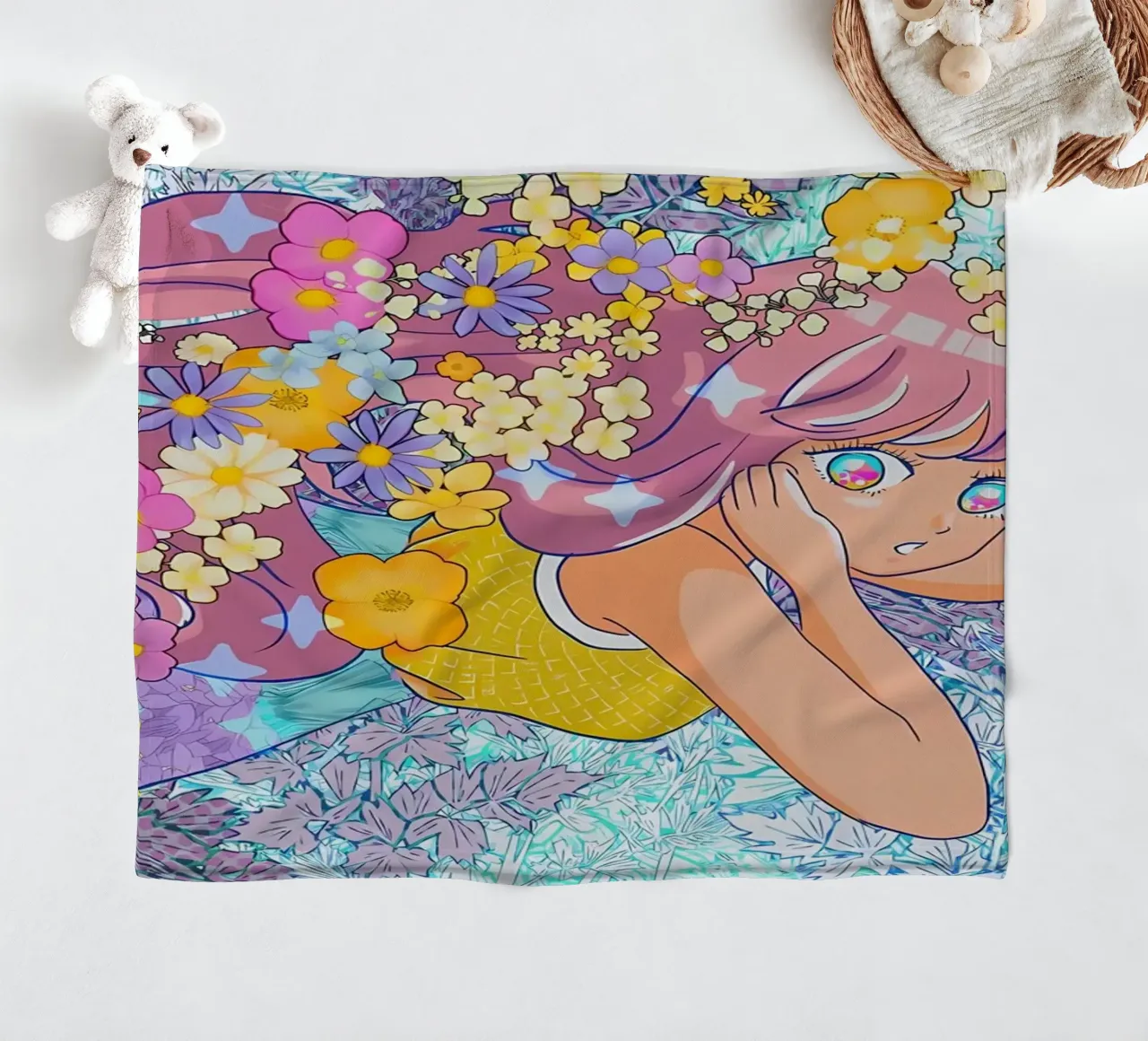 Ragazza retrò con fiori coperta in pile da diedrich