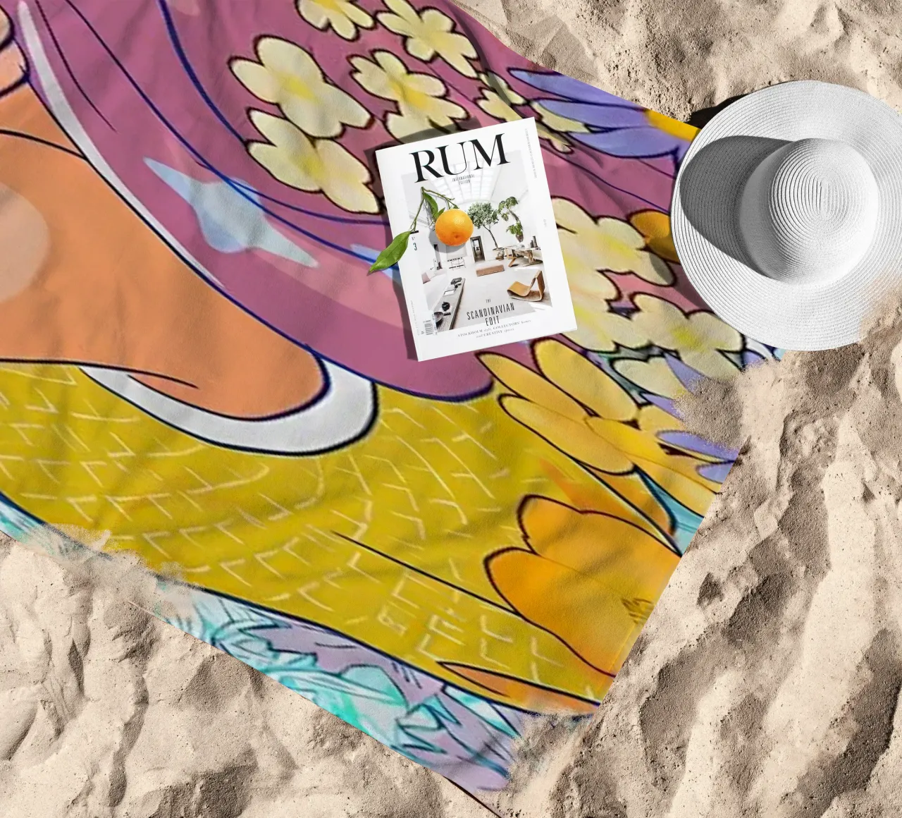 Ragazza retrò con fiori telo mare da diedrich