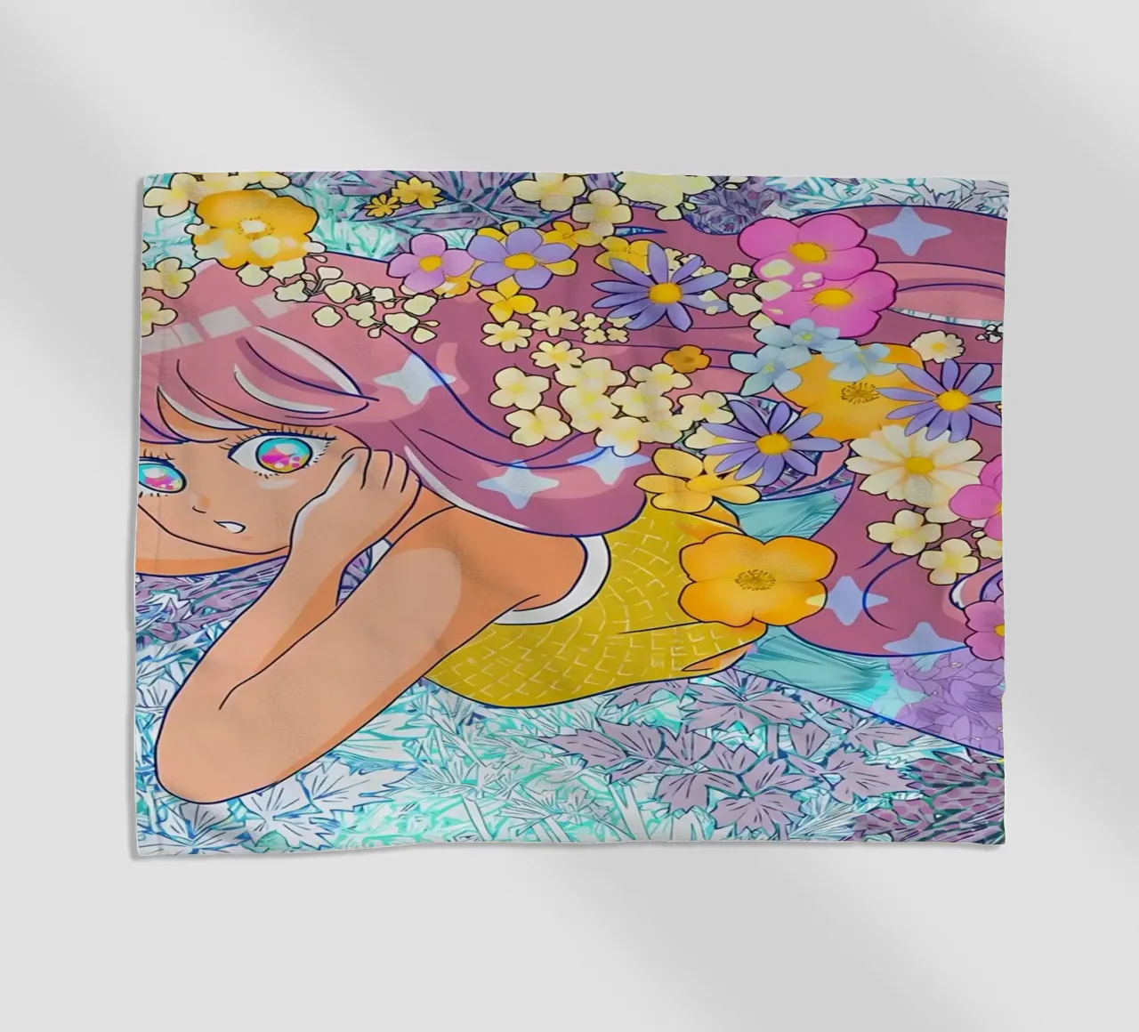 Ragazza retrò con fiori telo mare da diedrich