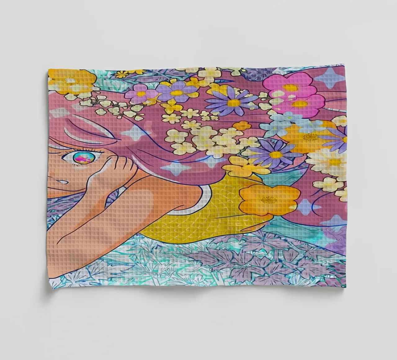 Fille rétro avec des fleurs torchon de diedrich