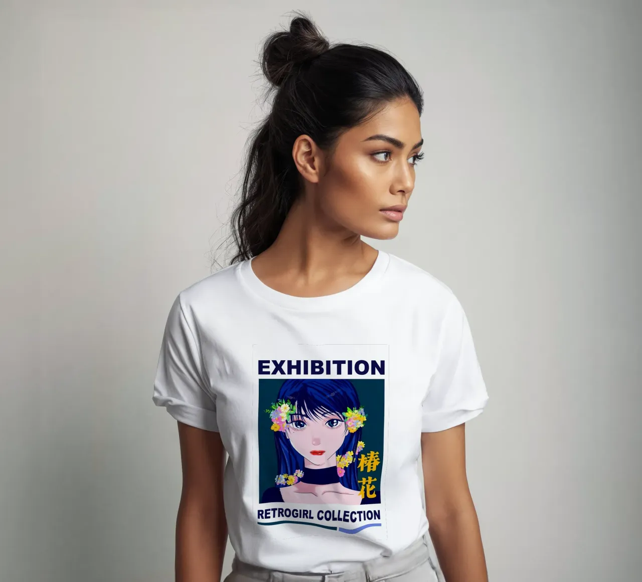 Ragazza retrò con fiori t-shirt da diedrich