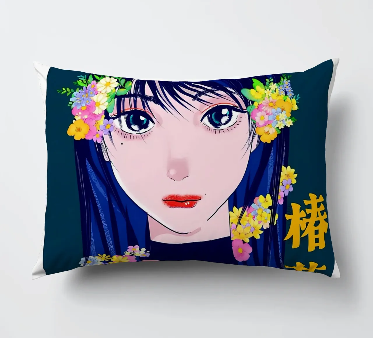 Ragazza retrò con fiori cuscino da diedrich