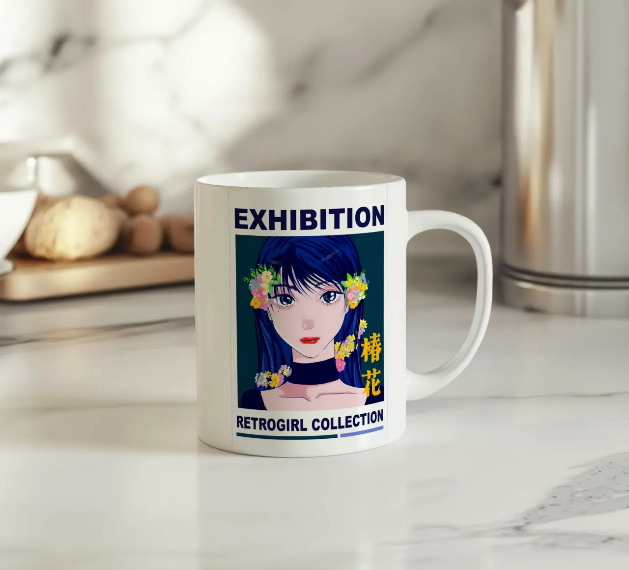 Ragazza retrò con fiori tazza in ceramica da diedrich
