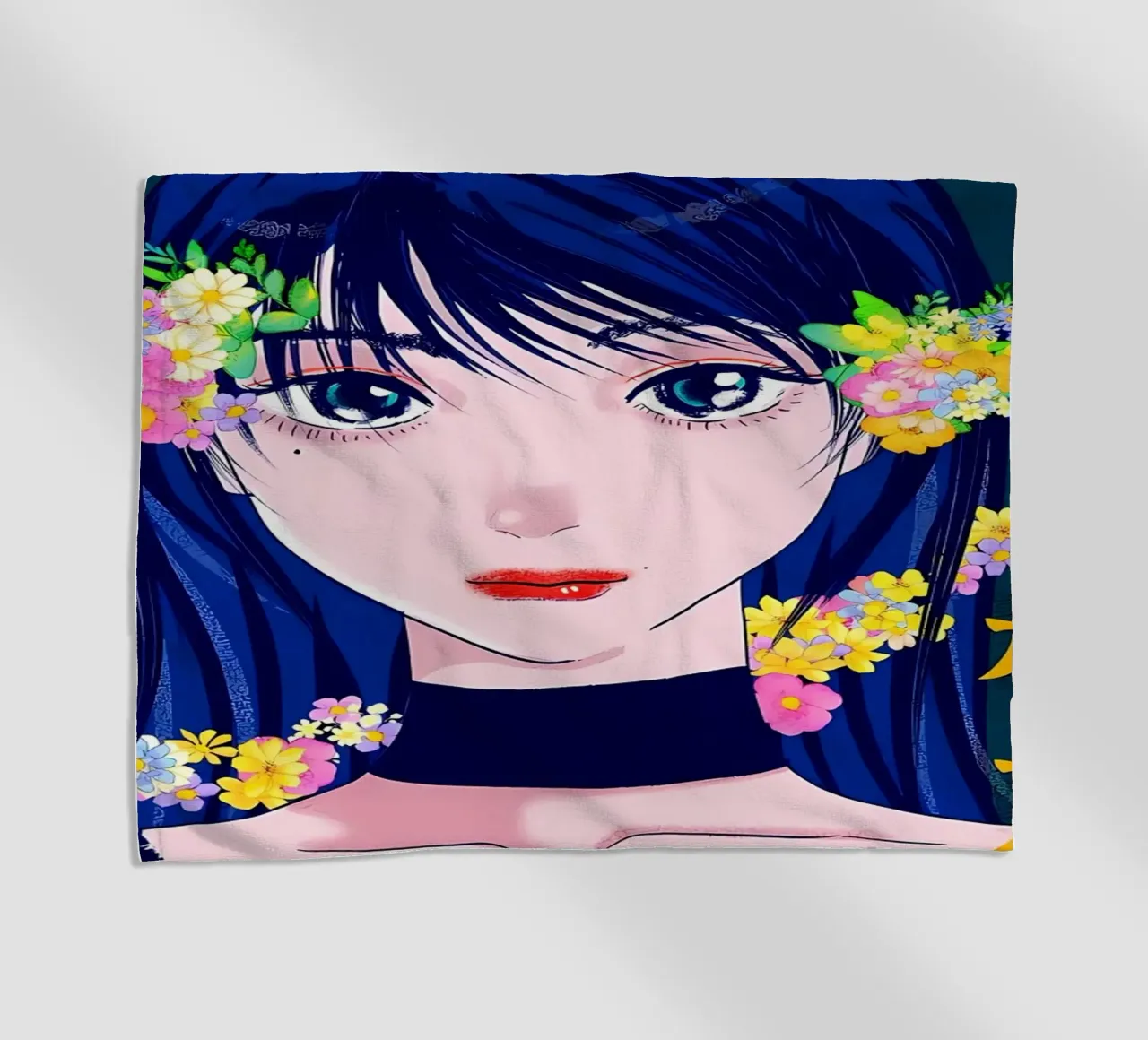 Ragazza retrò con fiori telo mare da diedrich