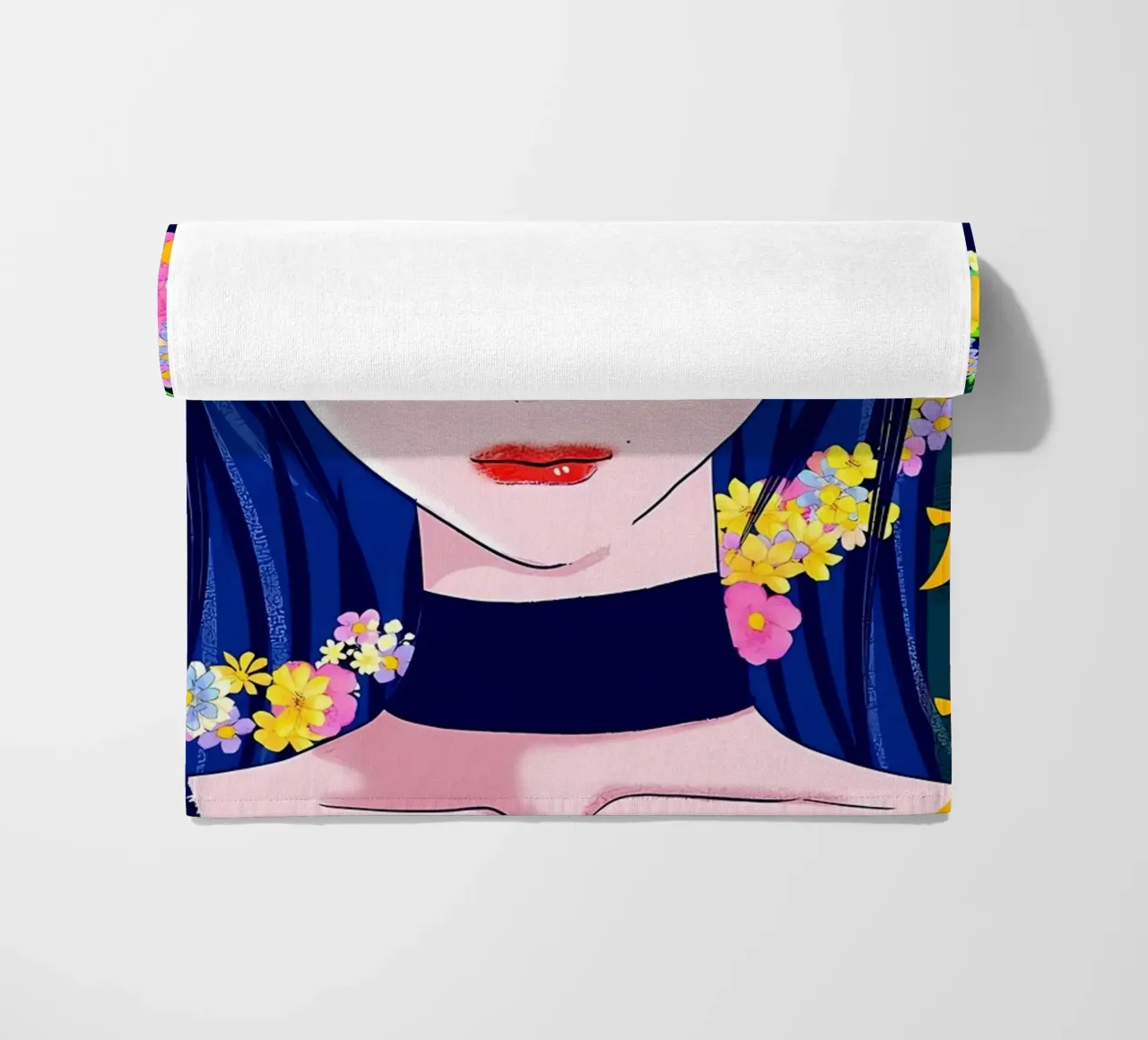 Ragazza retrò con fiori telo mare da diedrich