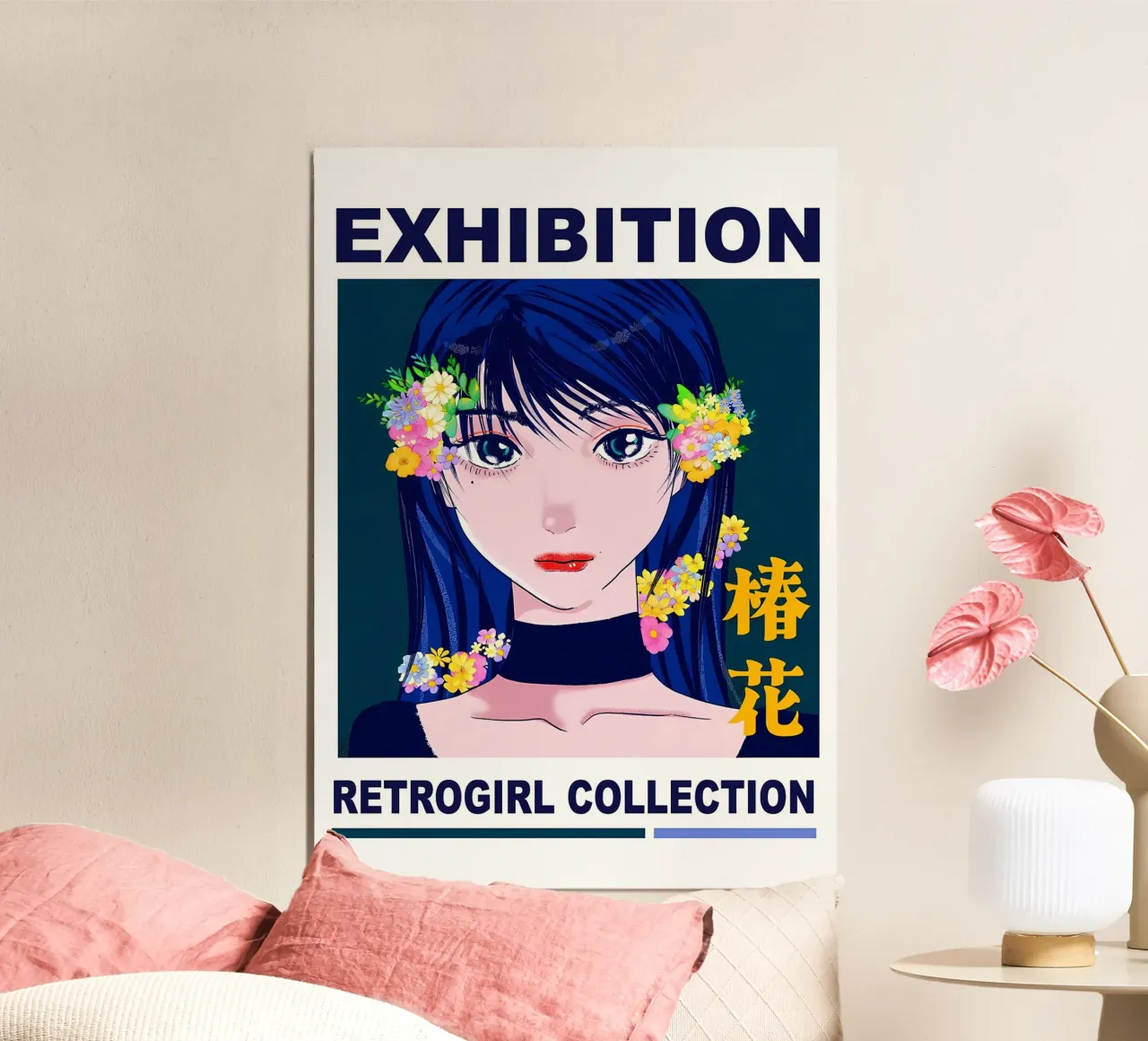 Ragazza retrò con fiori poster con telaio in plastica da diedrich