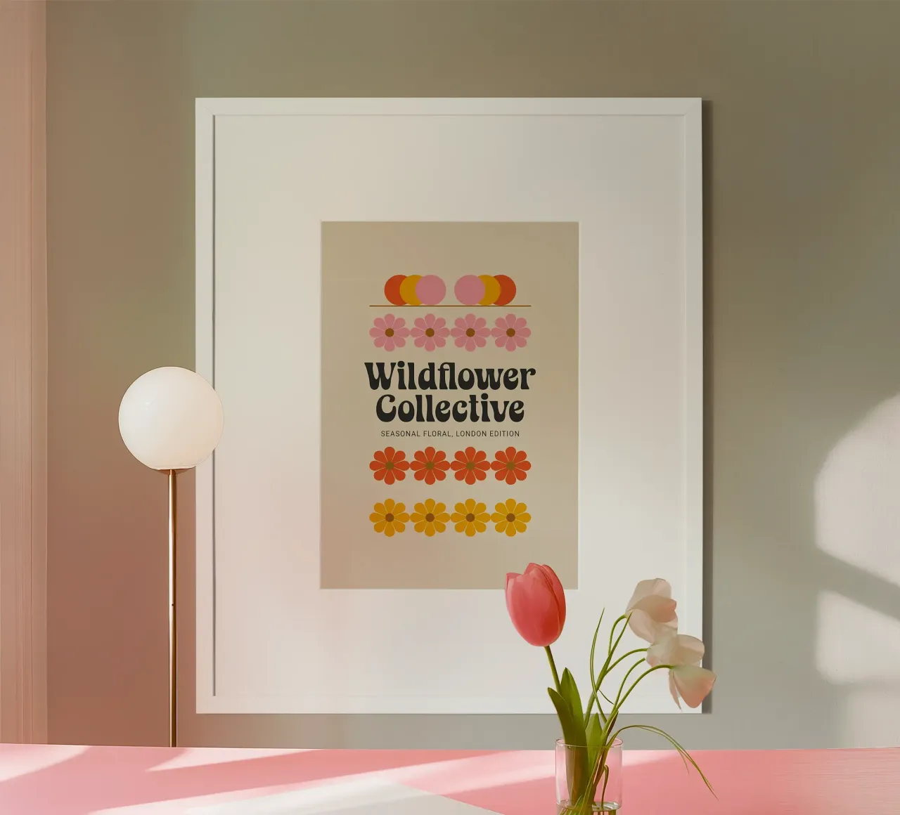 Mercatino dei fiori floreale retrò in rosa e arancione poster con telaio in alluminio da diedrich
