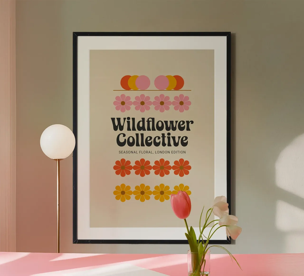 Mercatino dei fiori floreale retrò in rosa e arancione poster con telaio in alluminio da diedrich
