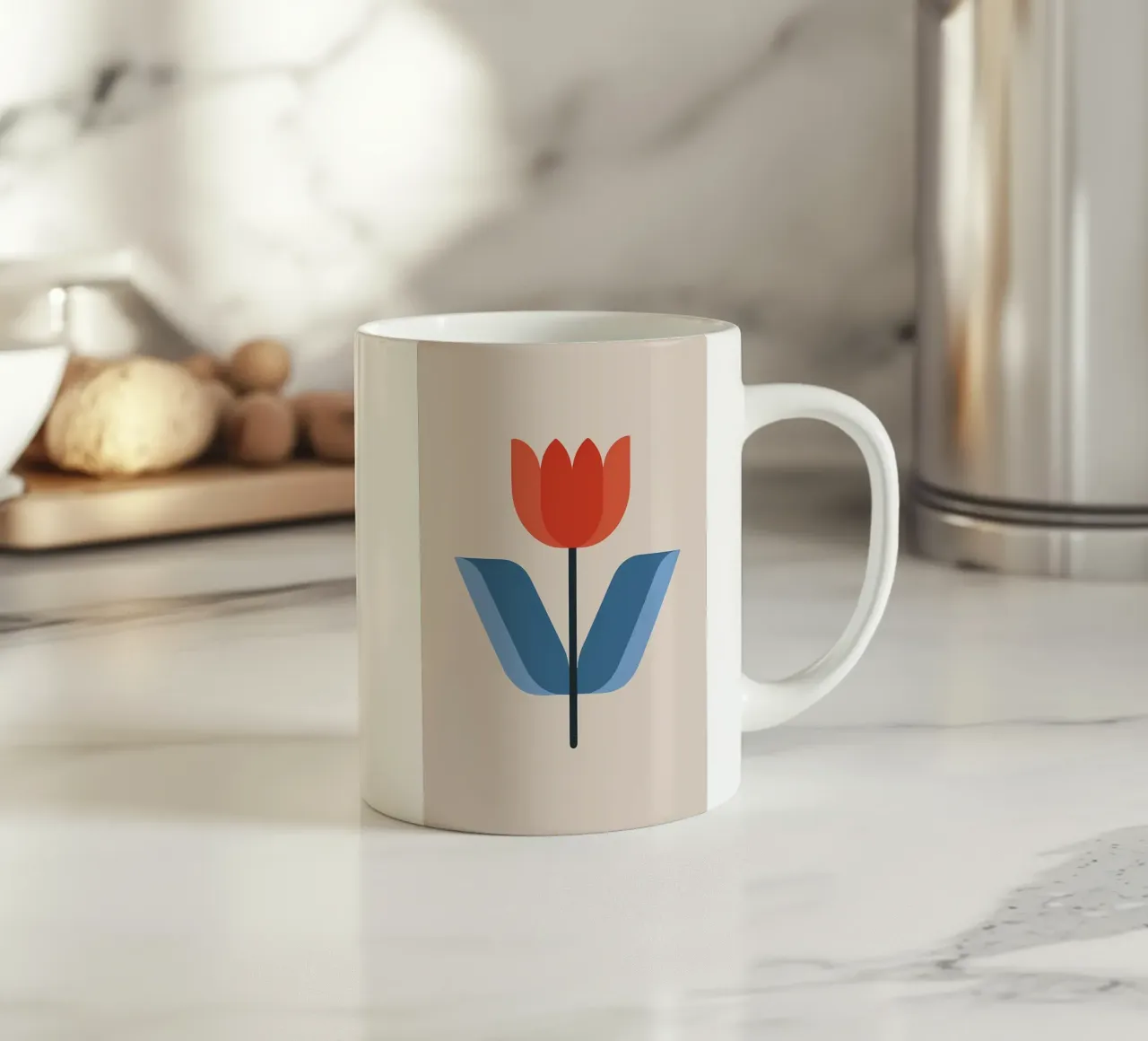 Retro Rode Tulp Bloem Minimalistische Kunst keramische mok van diedrich
