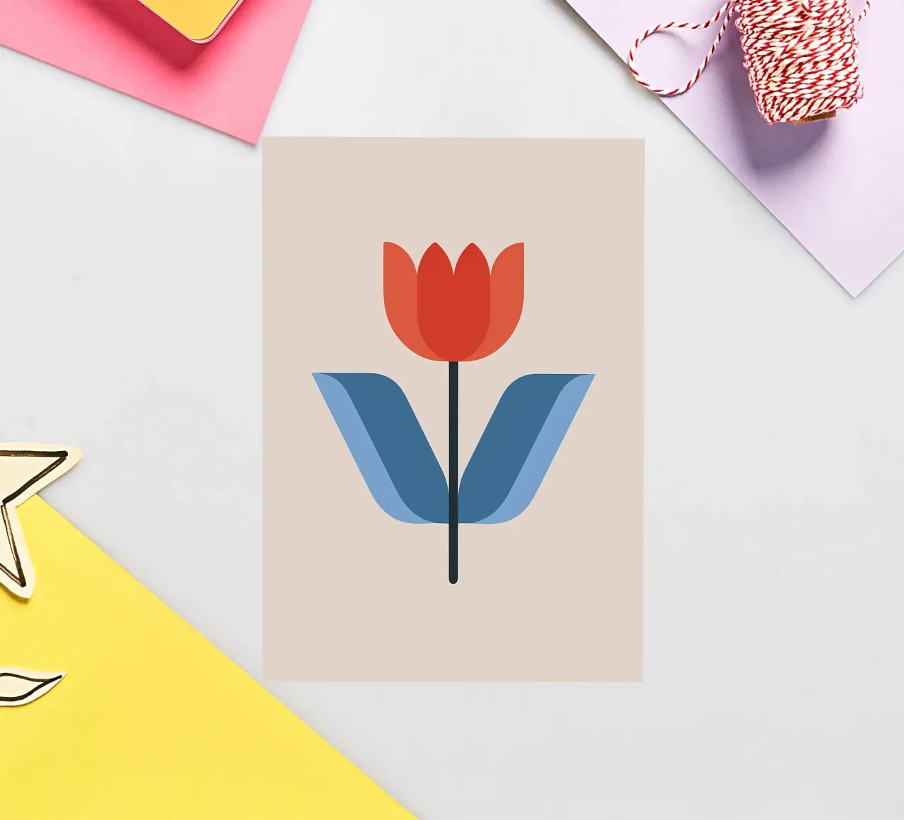 Retro Red Tulip Flower Minimalist Art autocollant de diedrich