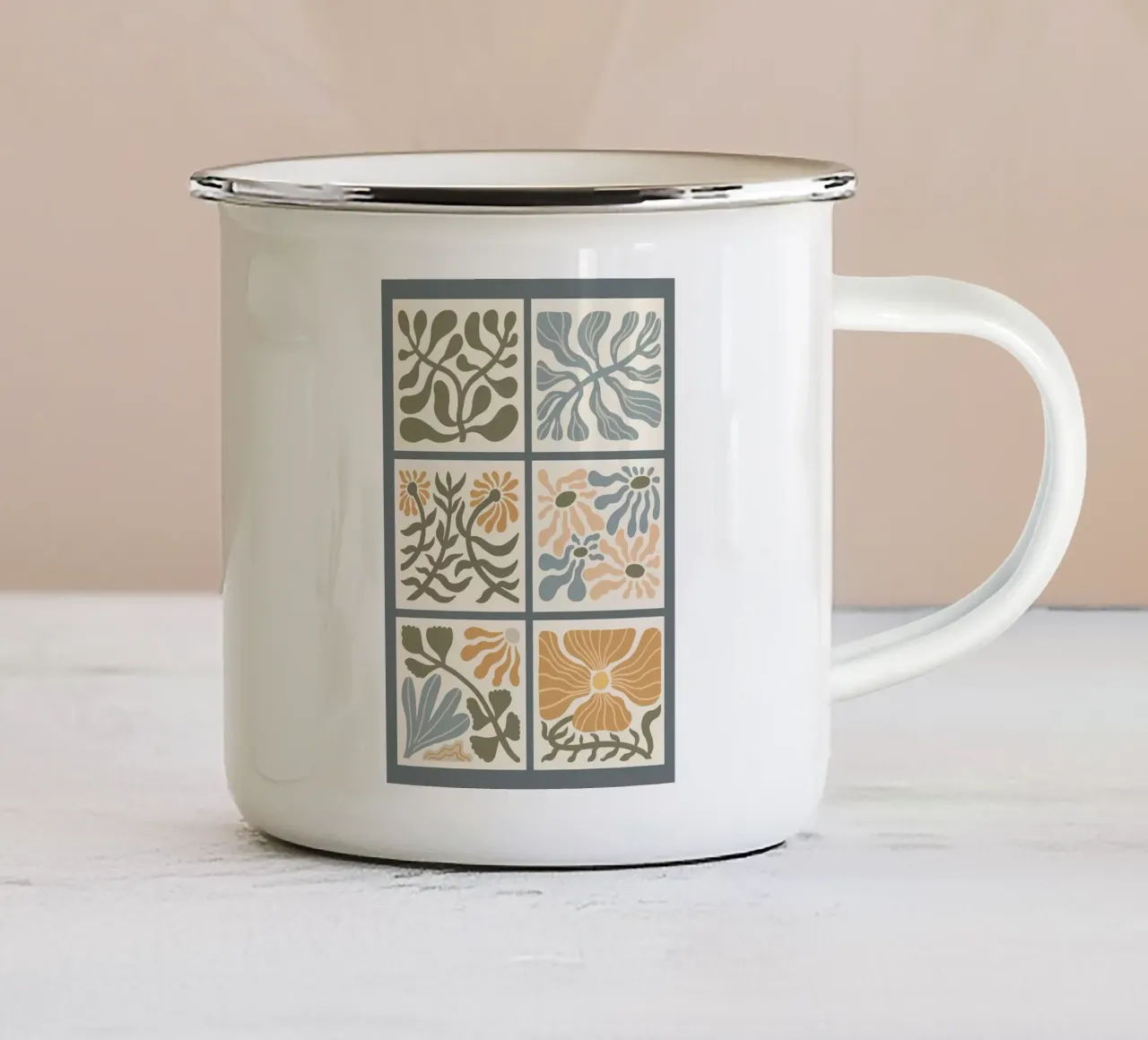 Fiori ondulati retrò Boho tazza in smalto da diedrich