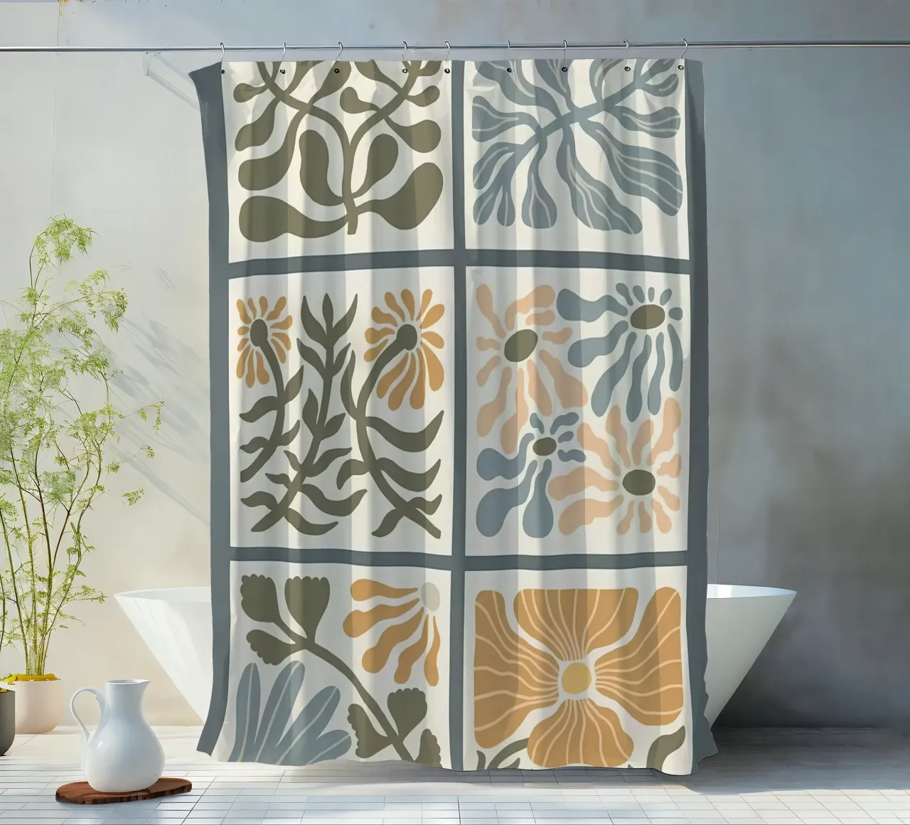 Fiori ondulati retrò Boho tenda da doccia da diedrich