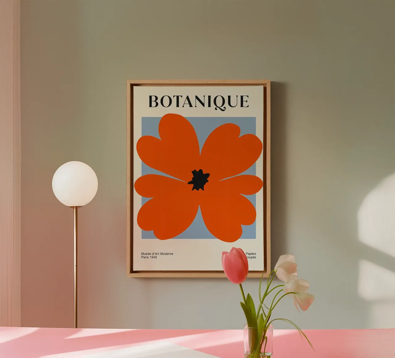 Retro Rood Grote Bloem canvas met Baklijst van diedrich