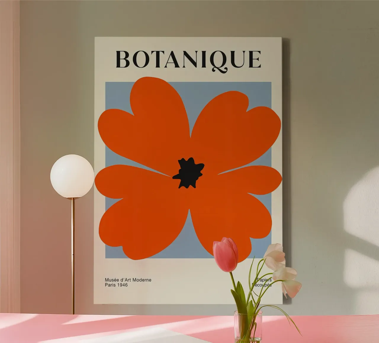 Retro Rood Grote Bloem canvas met Baklijst van diedrich