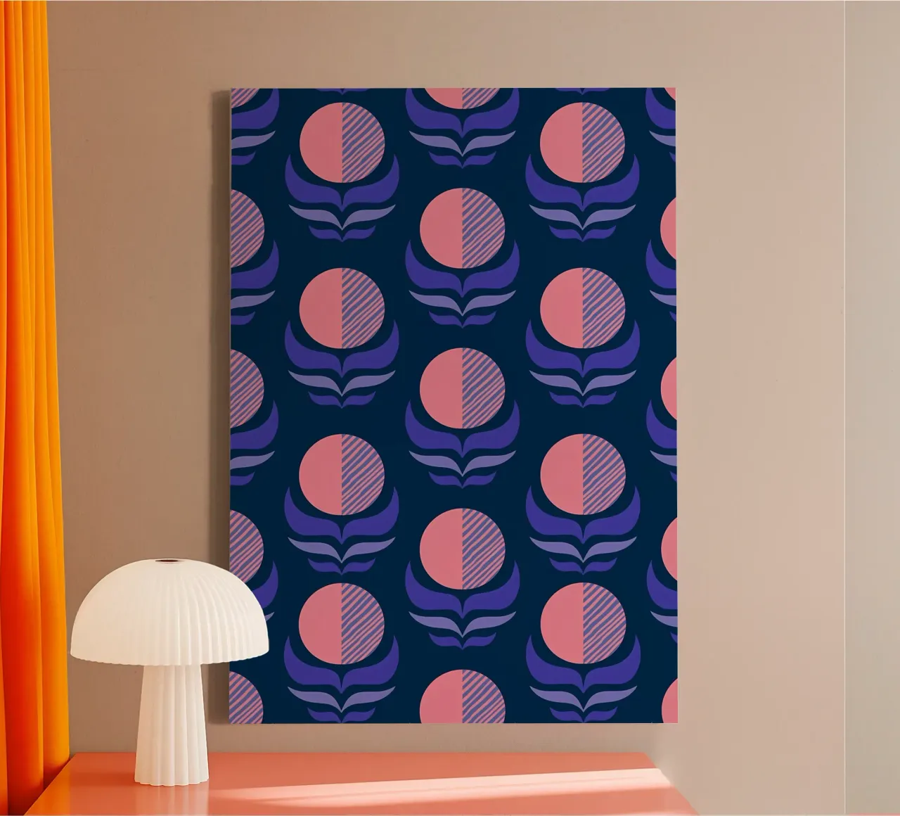 Retro 70s abstracte bloemen canvas met Baklijst van diedrich