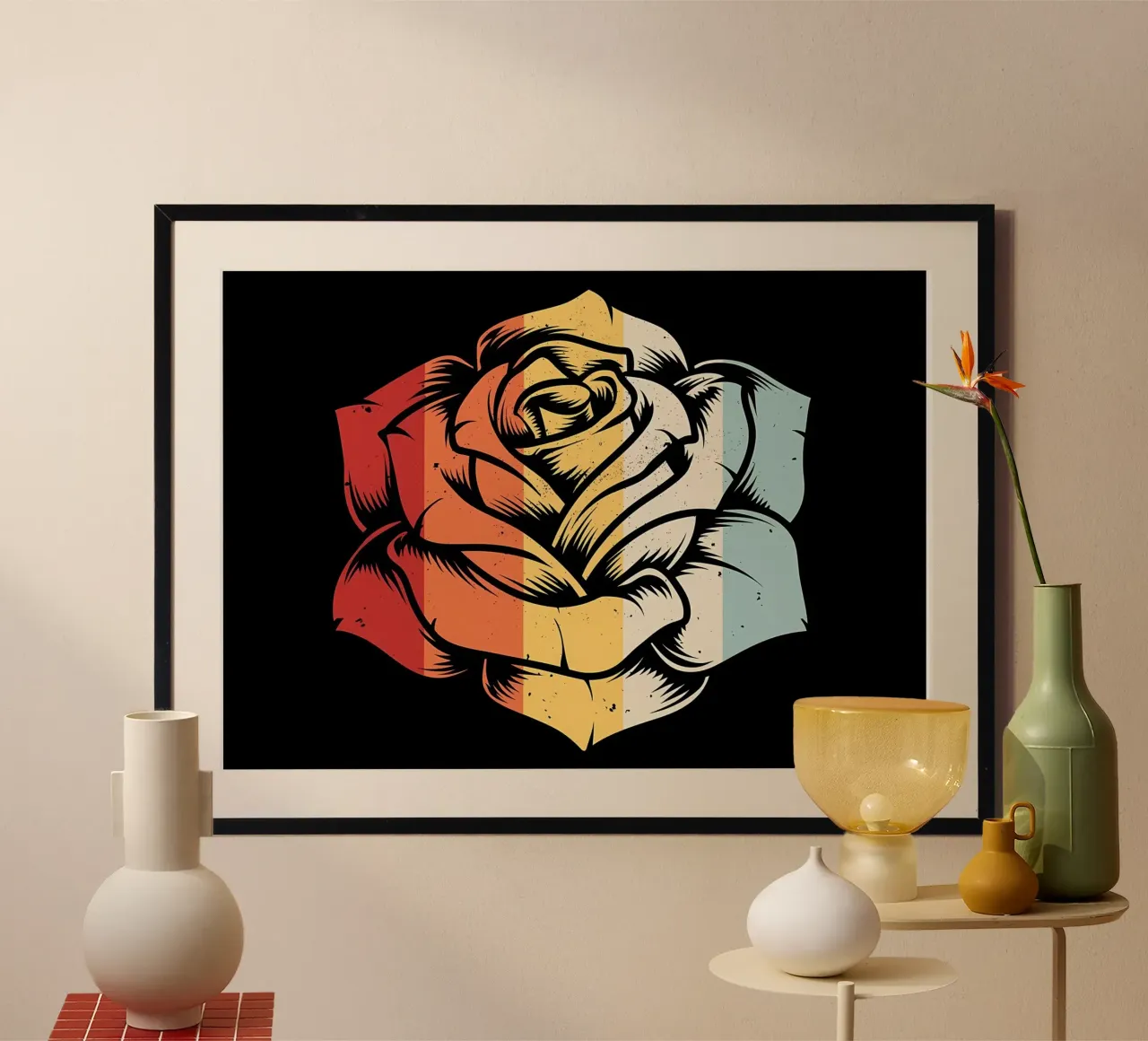 Rose da giardino retrò poster con telaio in alluminio da diedrich