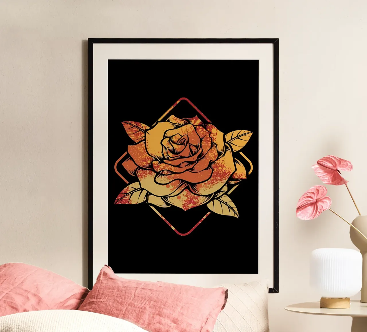 Rose da giardino retrò poster con telaio in legno da diedrich