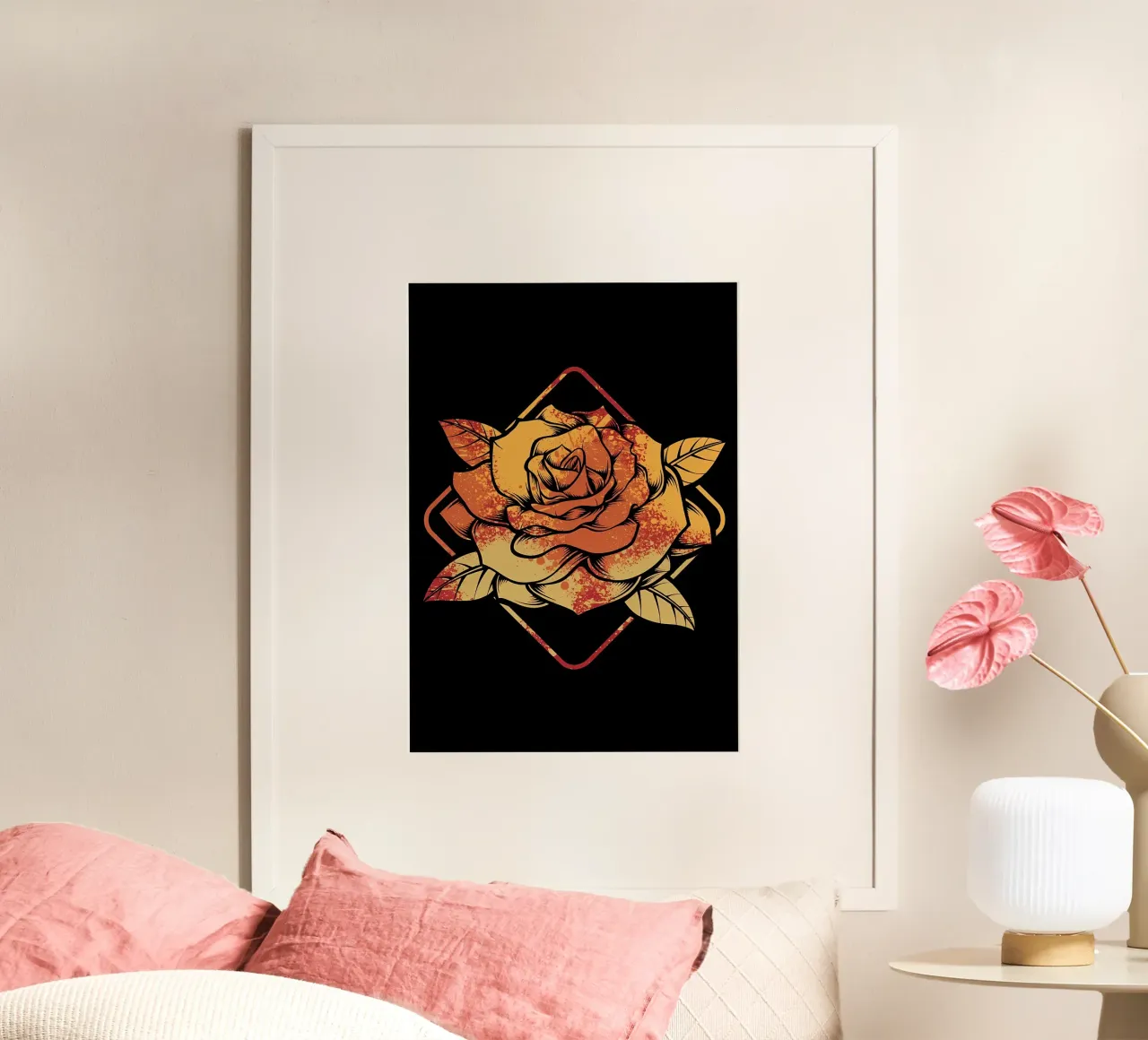 Rose da giardino retrò poster con telaio in legno da diedrich