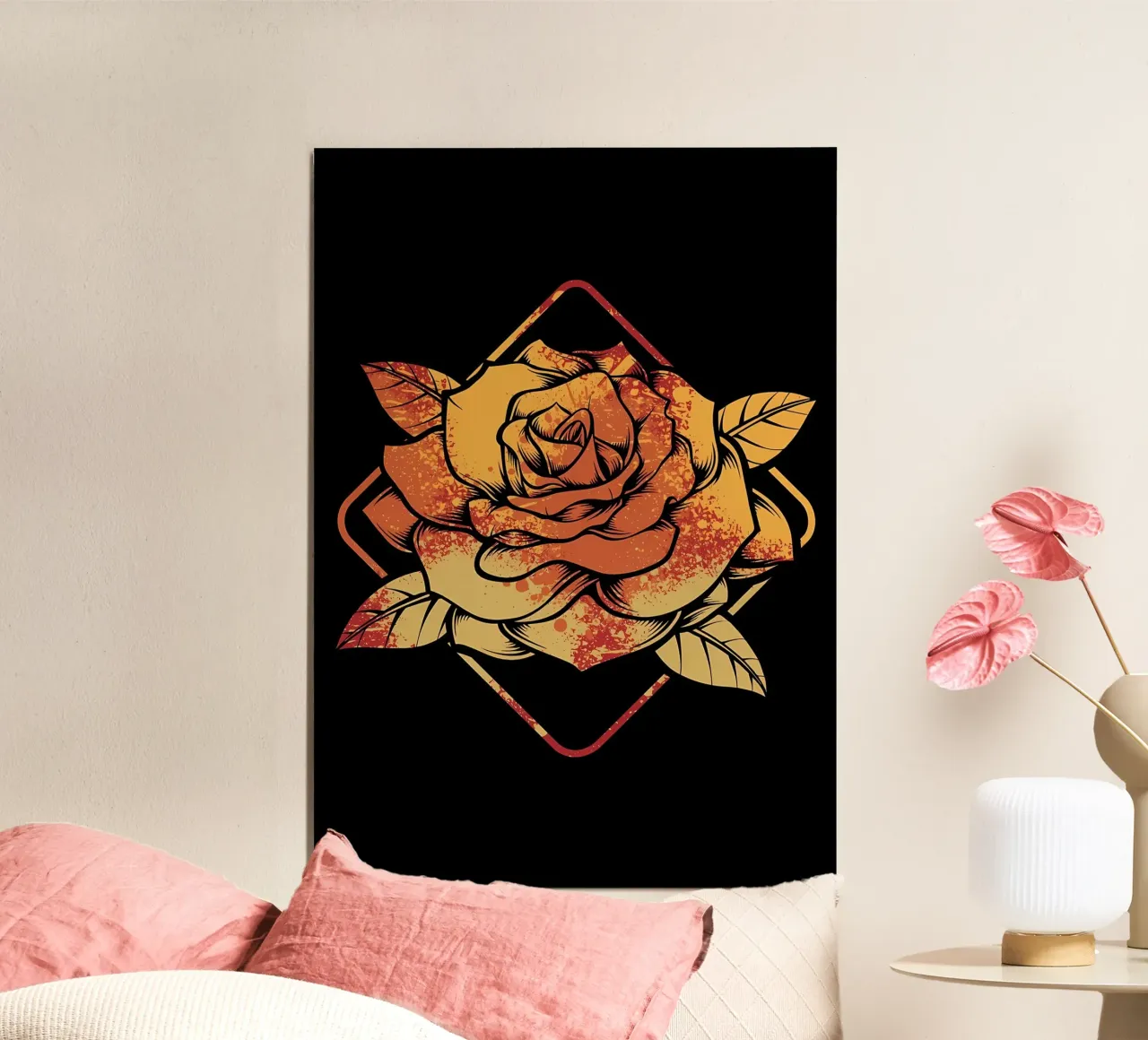 Rose da giardino retrò poster con telaio in legno da diedrich
