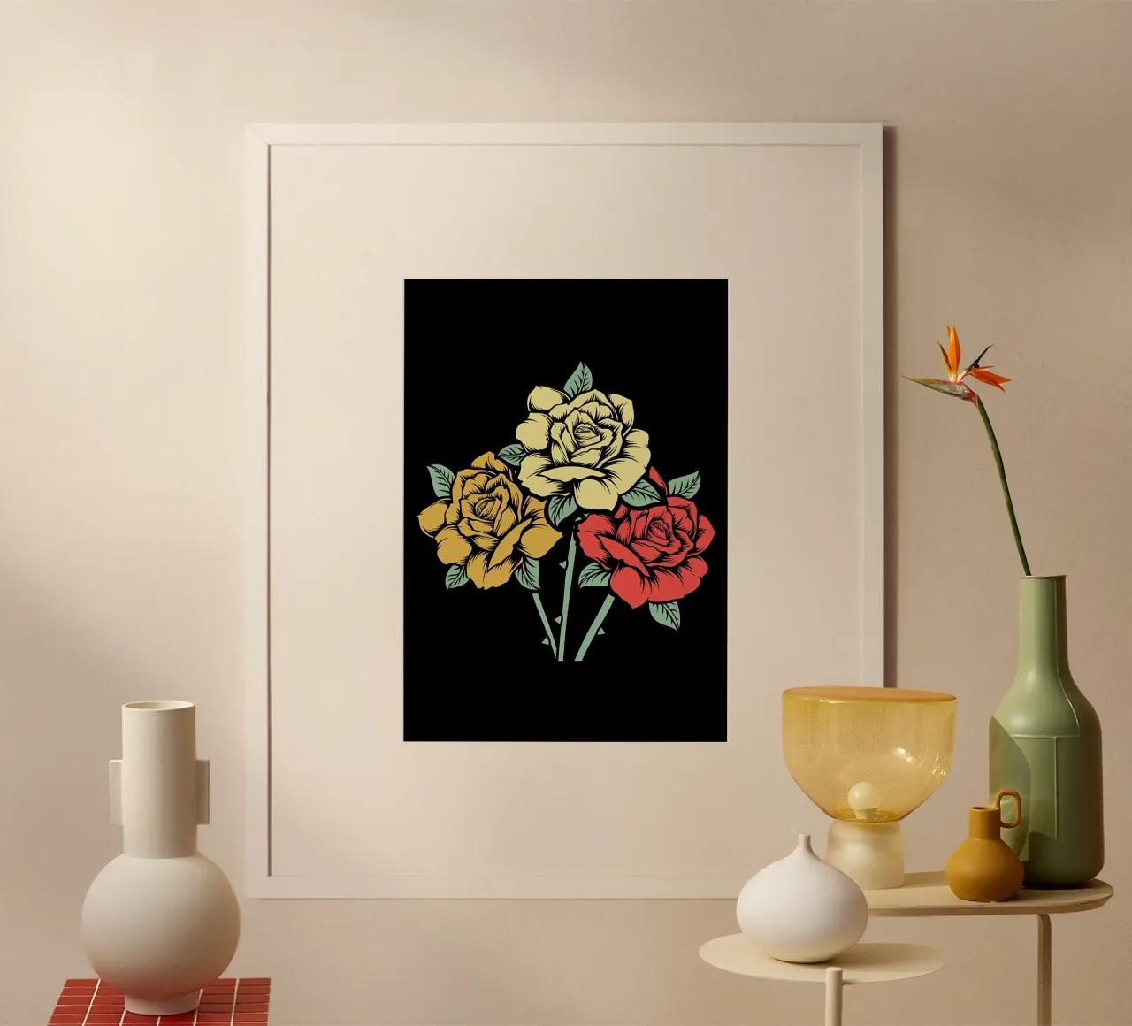 Rose da giardino retrò poster con telaio in legno da diedrich