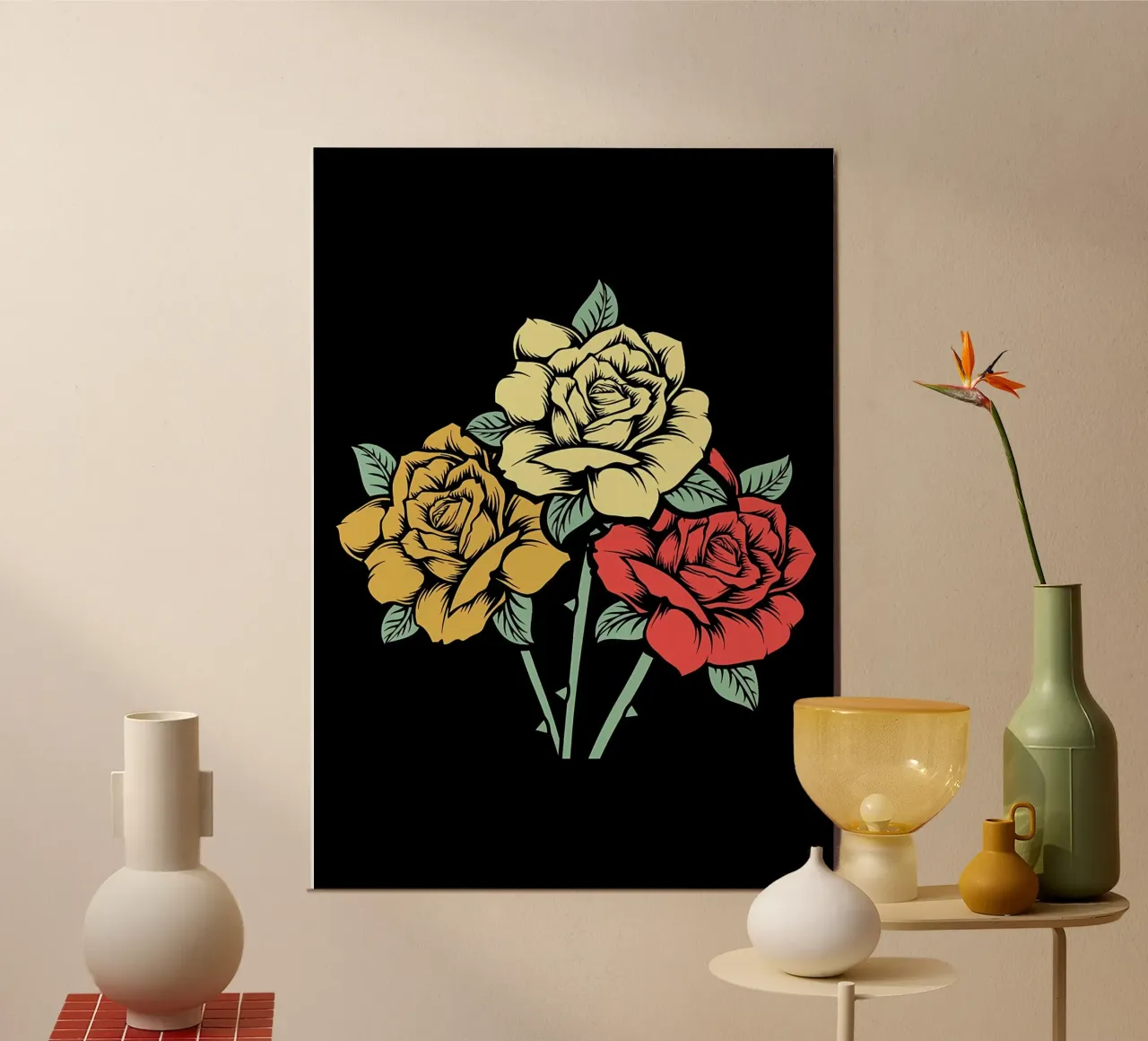 Rose da giardino retrò poster con telaio in legno da diedrich