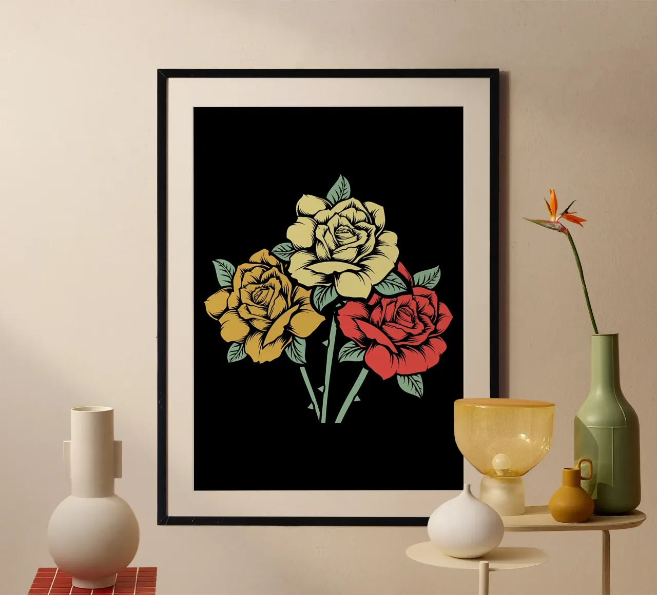 Rose da giardino retrò poster con telaio in legno da diedrich