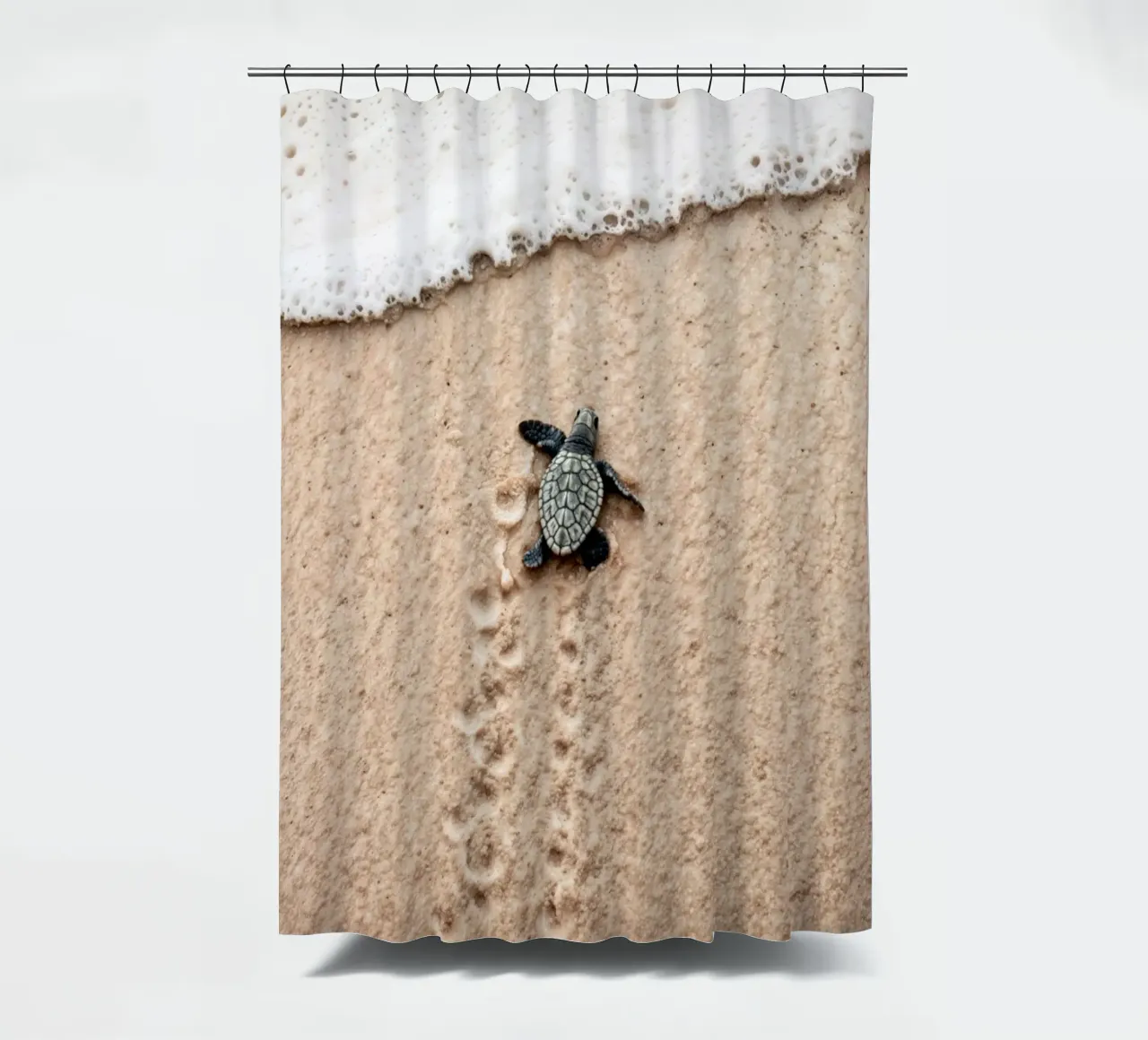 Tiny Steps, Big Ocean shower curtain by BLICKPUNKT