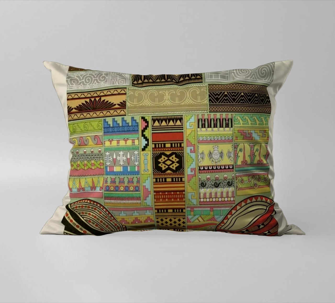 Primitif l'ornement Polychrome - Dufour Durin F. Racinet decorative cushion by Artokoloro Quint Lox Ltd