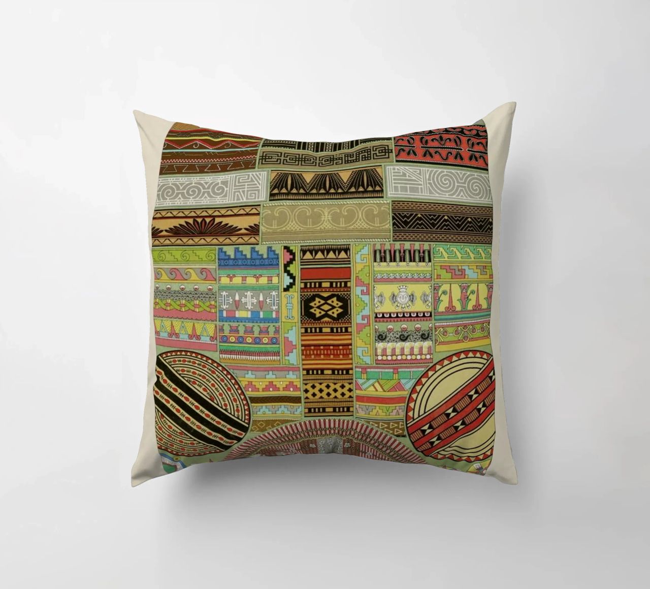Primitif l'ornement Polychrome - Dufour Durin F. Racinet decorative cushion by Artokoloro Quint Lox Ltd