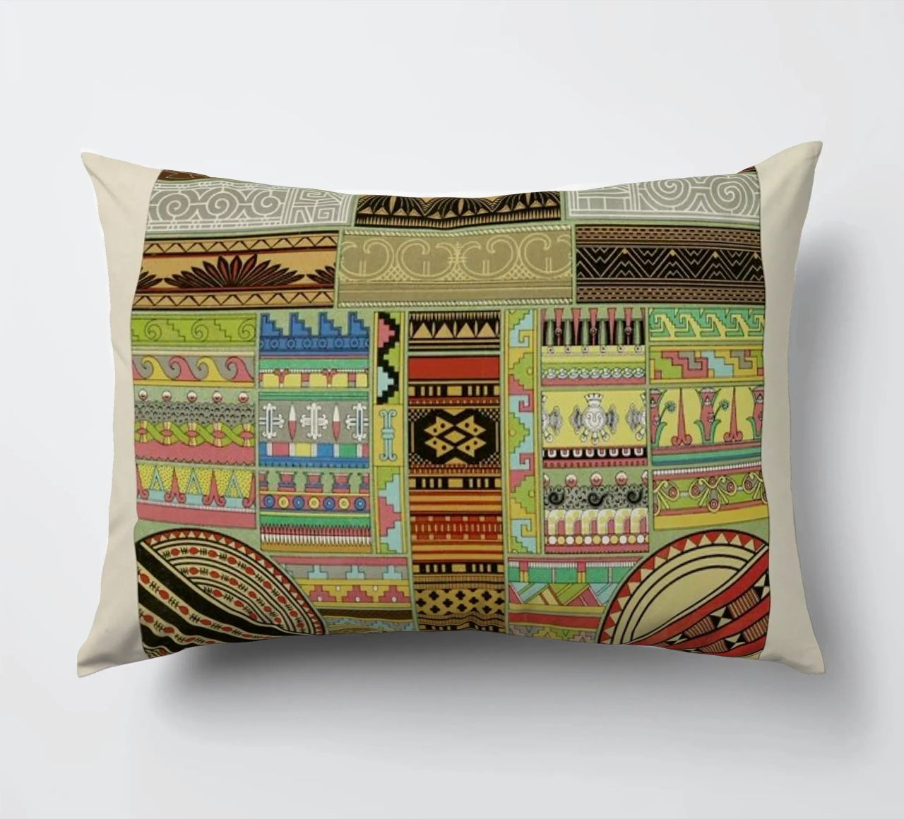 Primitif l'ornement Polychrome - Dufour Durin F. Racinet decorative cushion by Artokoloro Quint Lox Ltd
