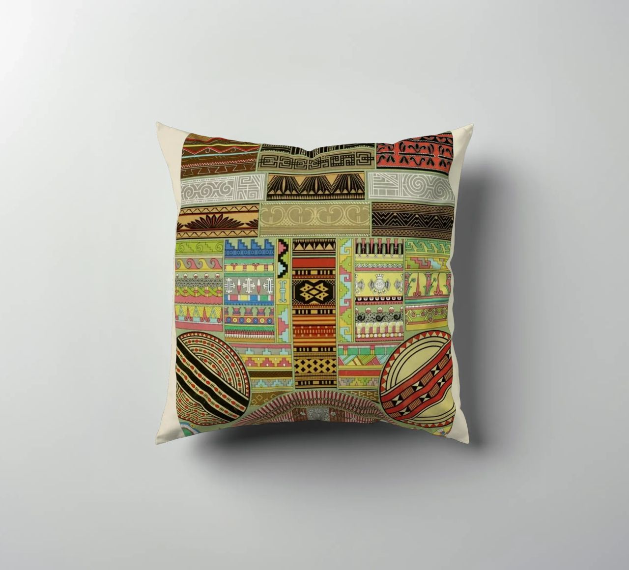 Primitif l'ornement Polychrome - Dufour Durin F. Racinet decorative cushion by Artokoloro Quint Lox Ltd