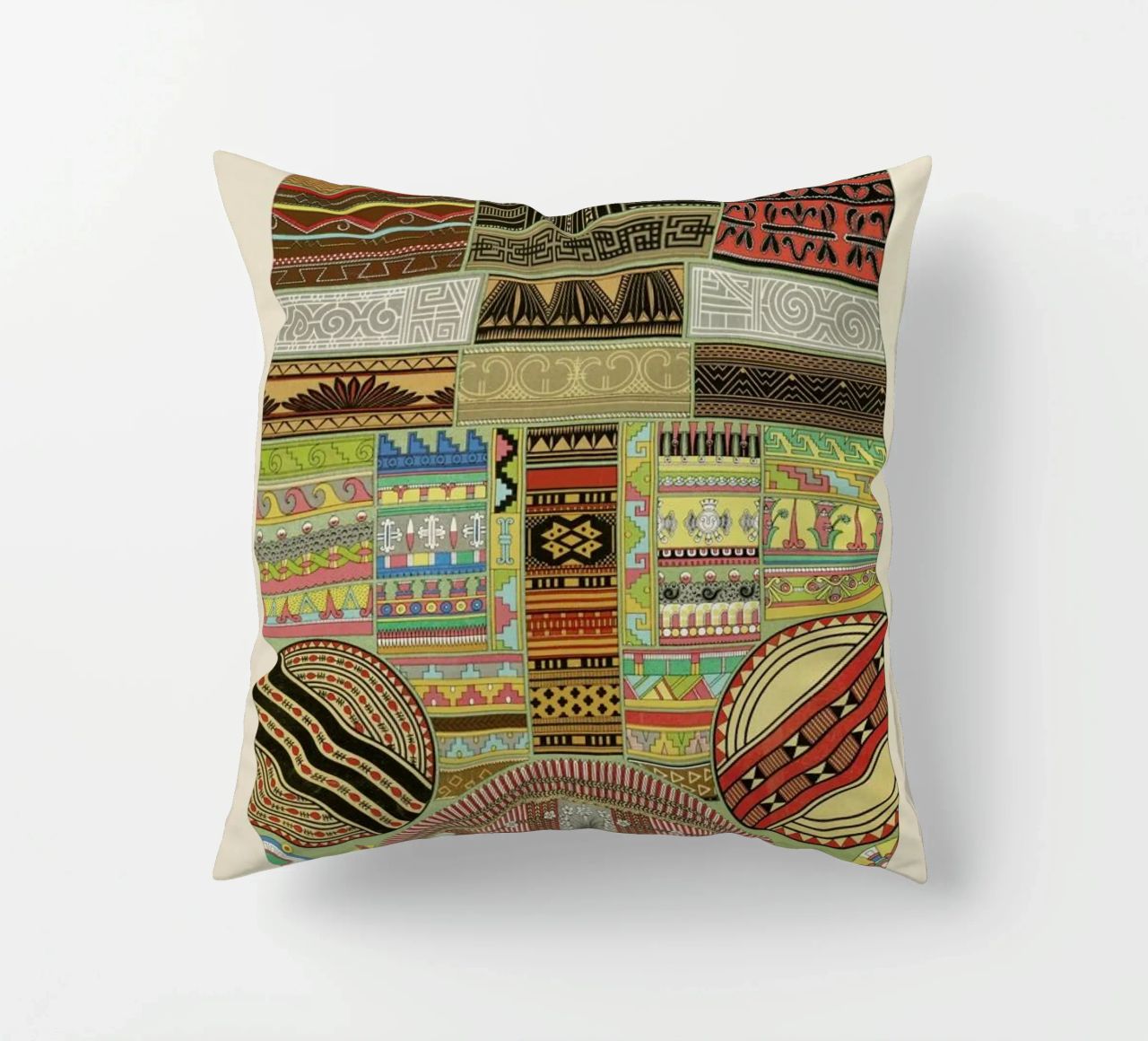 Primitif l'ornement Polychrome - Dufour Durin F. Racinet decorative cushion by Artokoloro Quint Lox Ltd