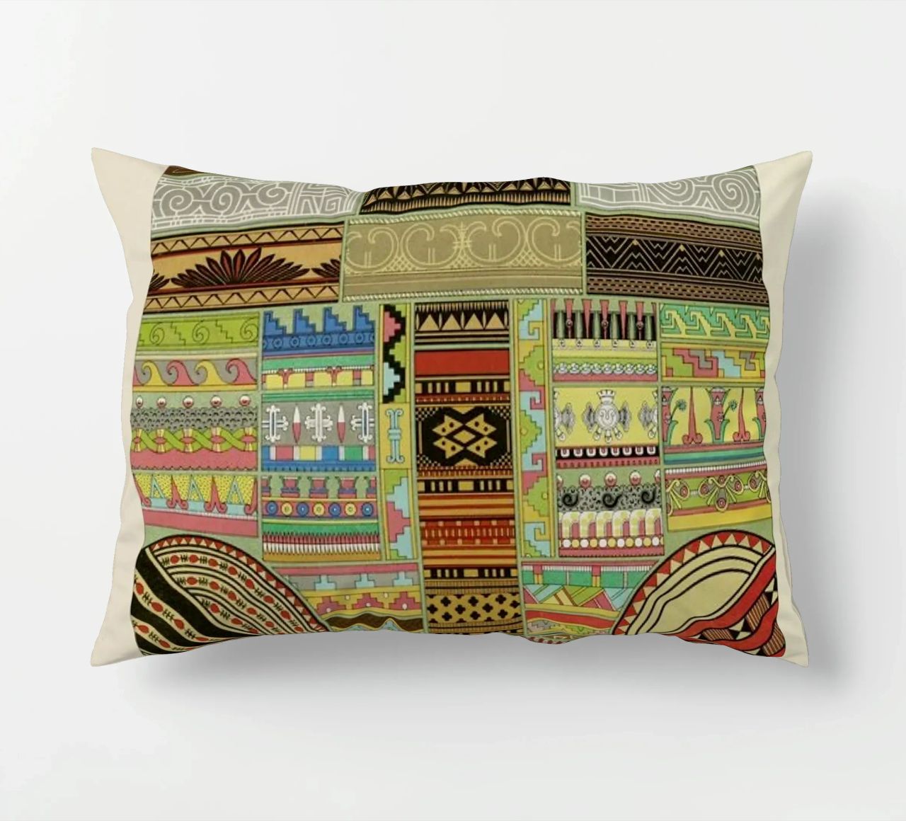 Primitif l'ornement Polychrome - Dufour Durin F. Racinet decorative cushion by Artokoloro Quint Lox Ltd