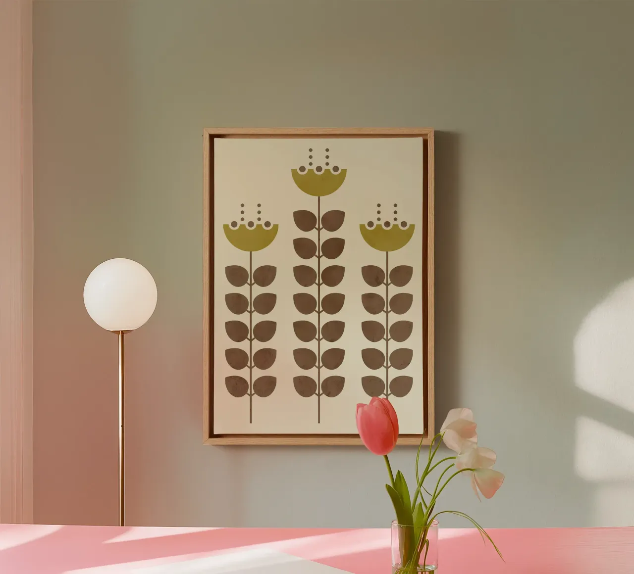 Retro moderno a tre fiori tela con Cornice a cassetta da diedrich