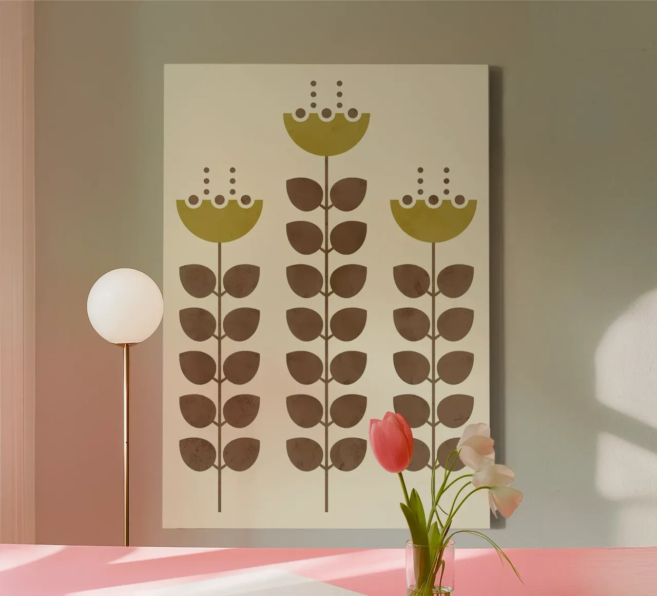 Retro moderno a tre fiori tela con Cornice a cassetta da diedrich