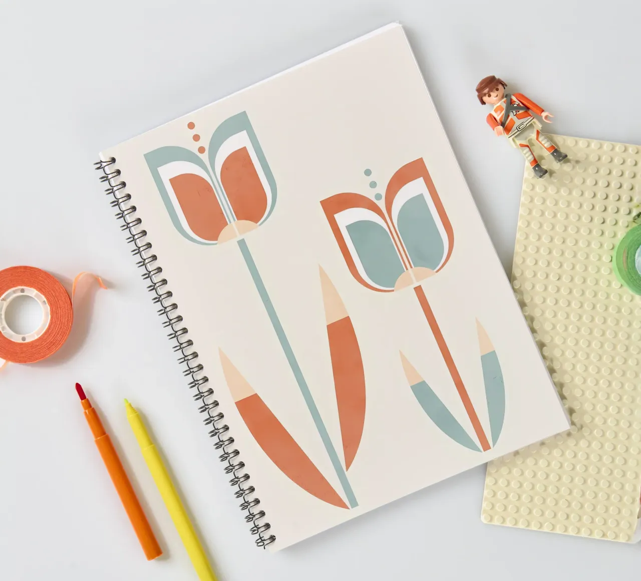 Retro Modern Tulip Flowers spiral notebook by diedrich