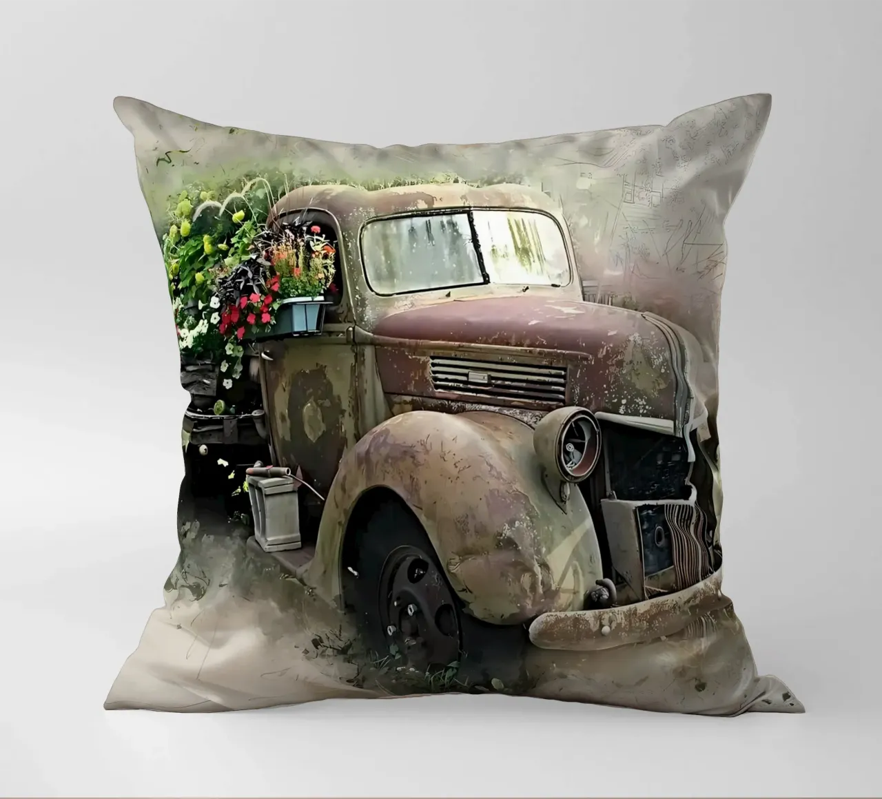 Auto retrò con fiori cuscino da diedrich
