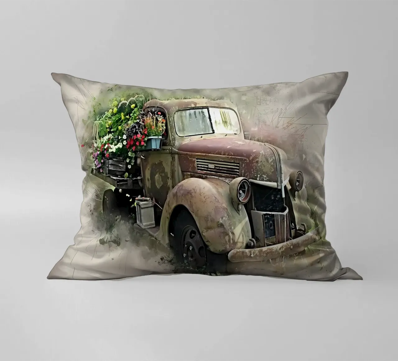 Auto retrò con fiori cuscino da diedrich