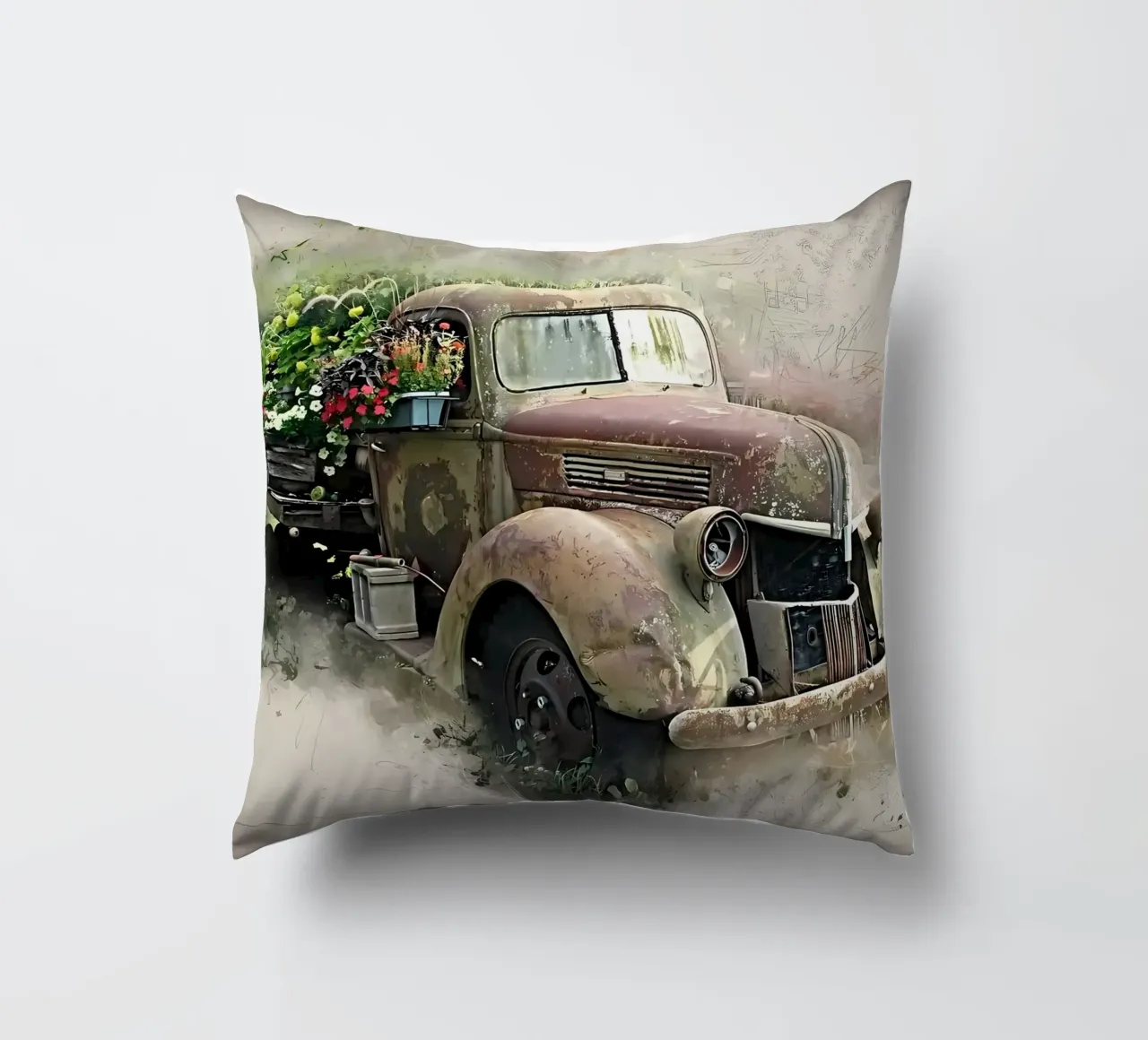 Auto retrò con fiori cuscino da diedrich