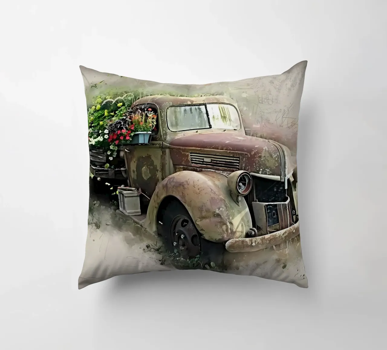 Auto retrò con fiori cuscino da diedrich