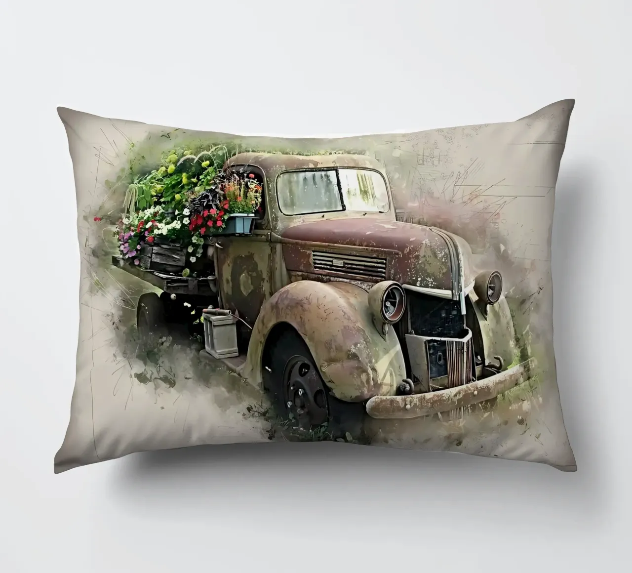 Auto retrò con fiori cuscino da diedrich