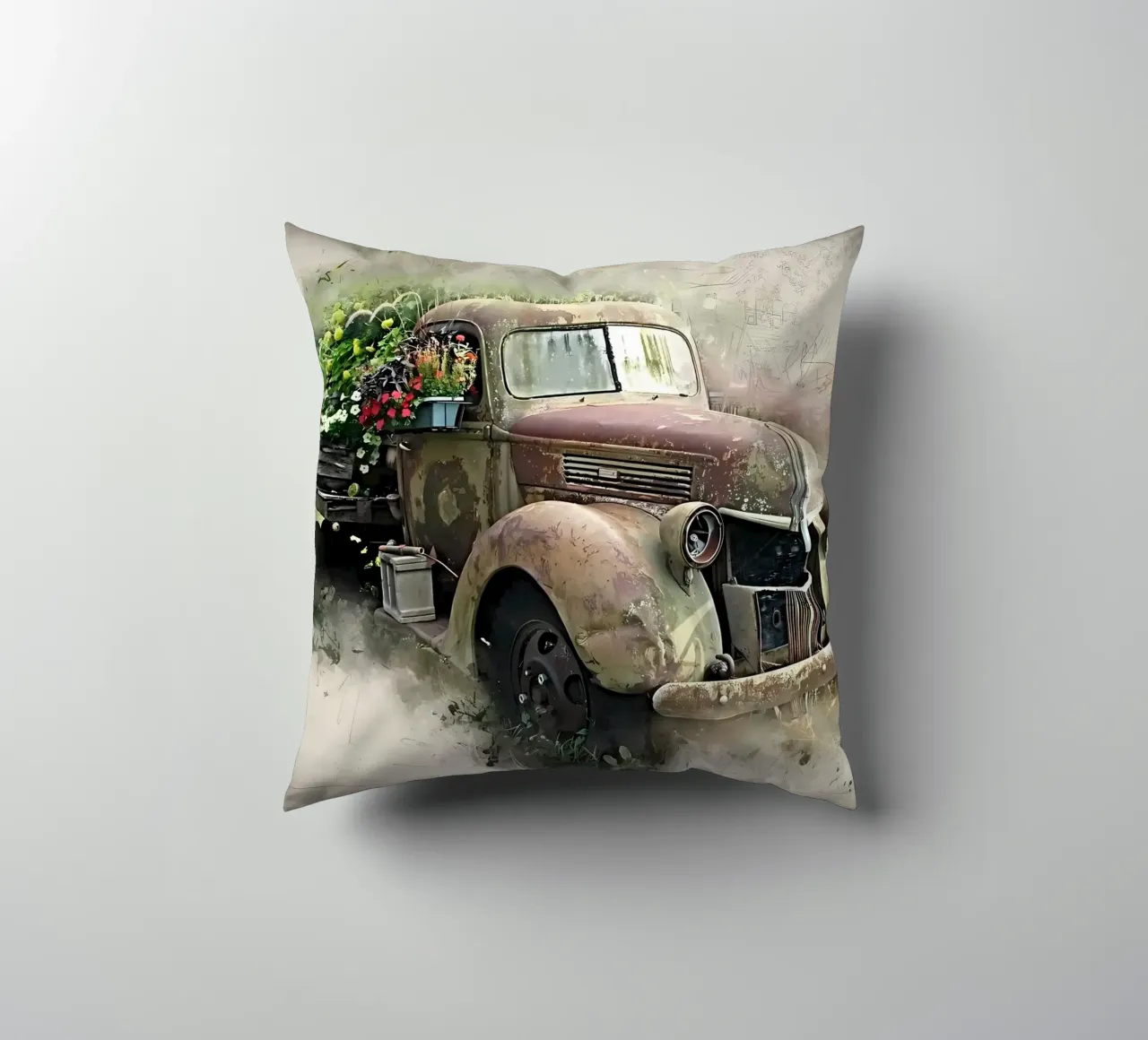 Auto retrò con fiori cuscino da diedrich