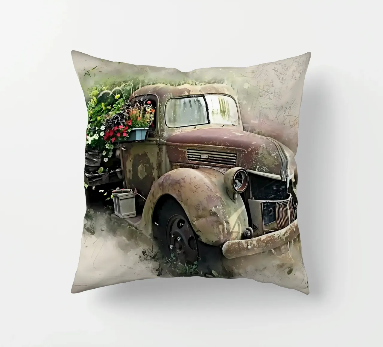 Auto retrò con fiori cuscino da diedrich