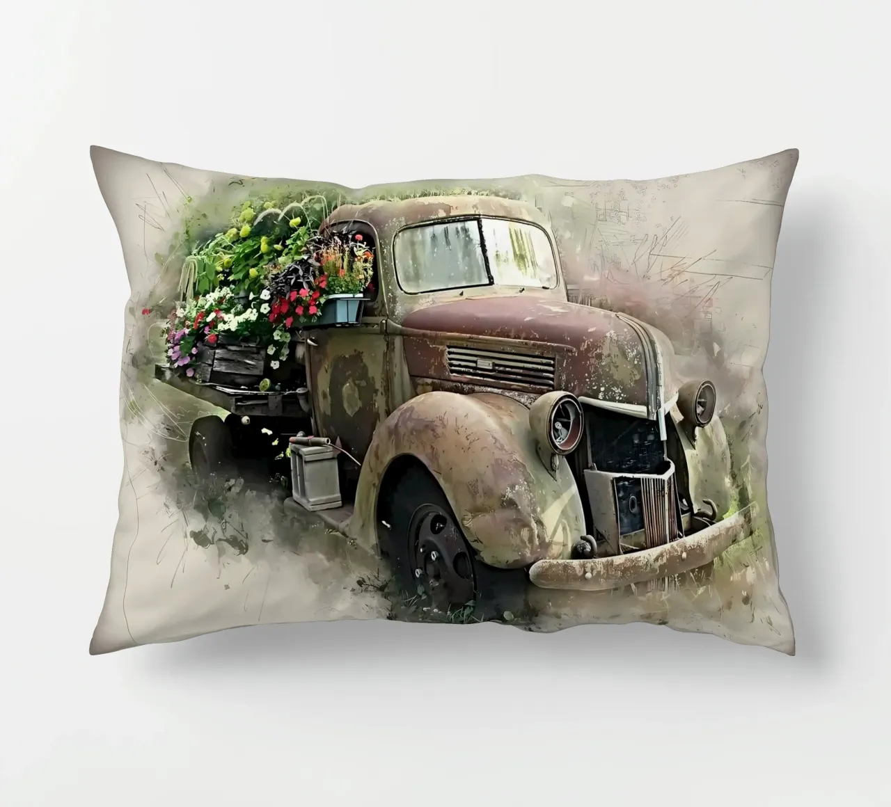 Auto retrò con fiori cuscino da diedrich