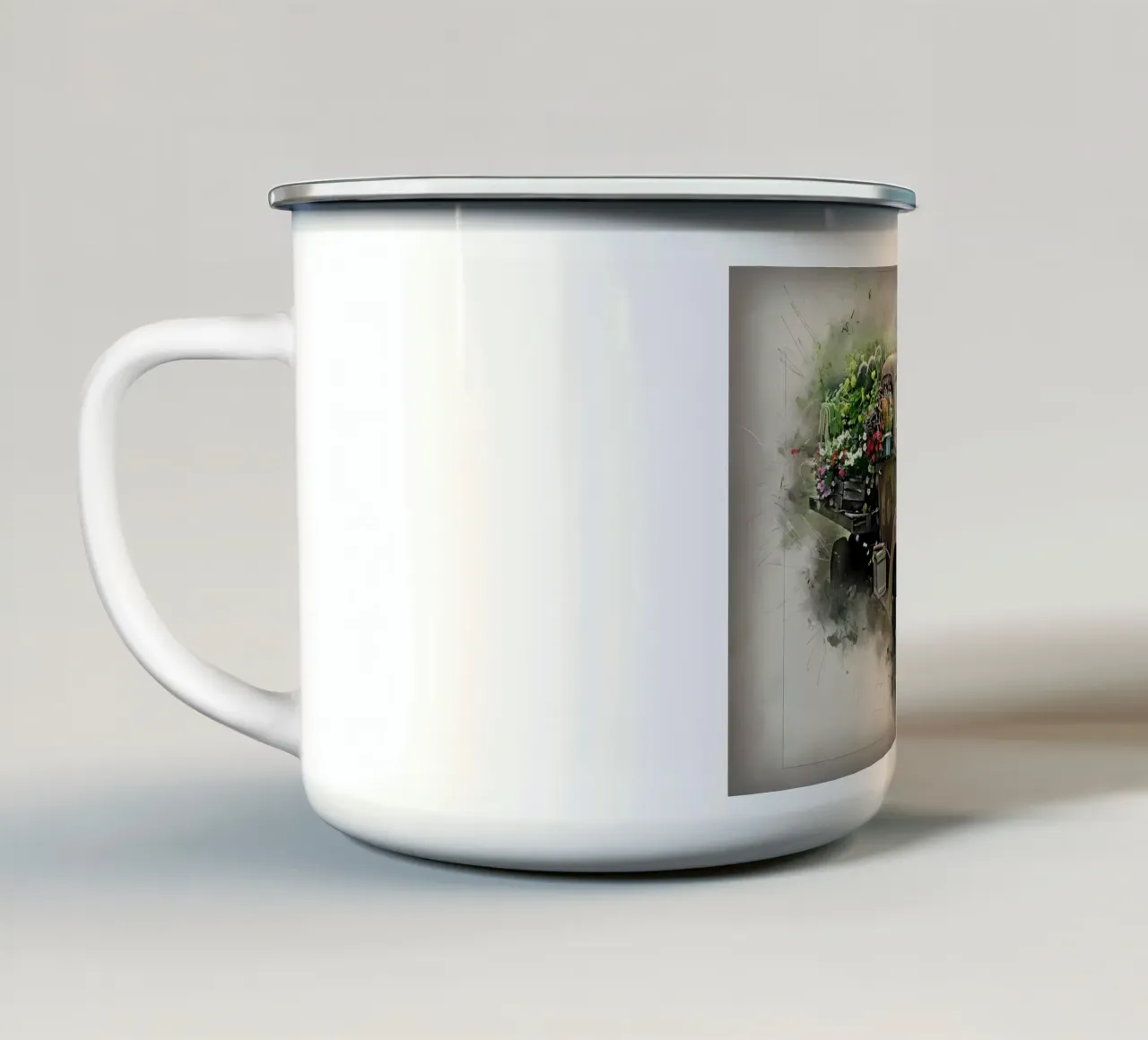 Auto retrò con fiori tazza in smalto da diedrich