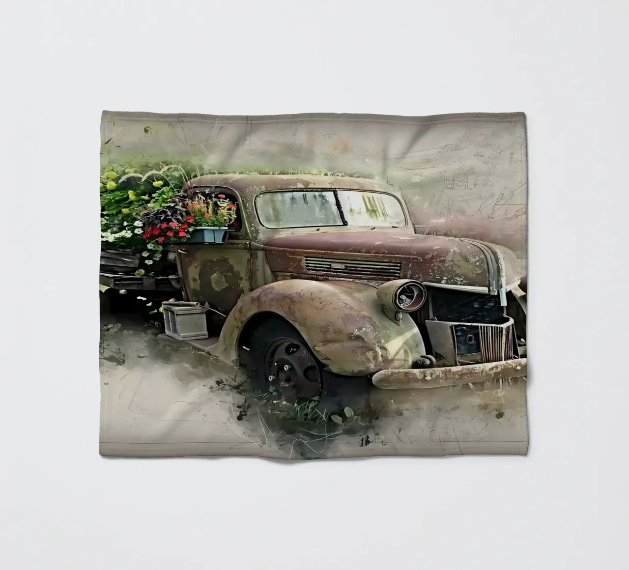 Auto retrò con fiori coperta in pile da diedrich